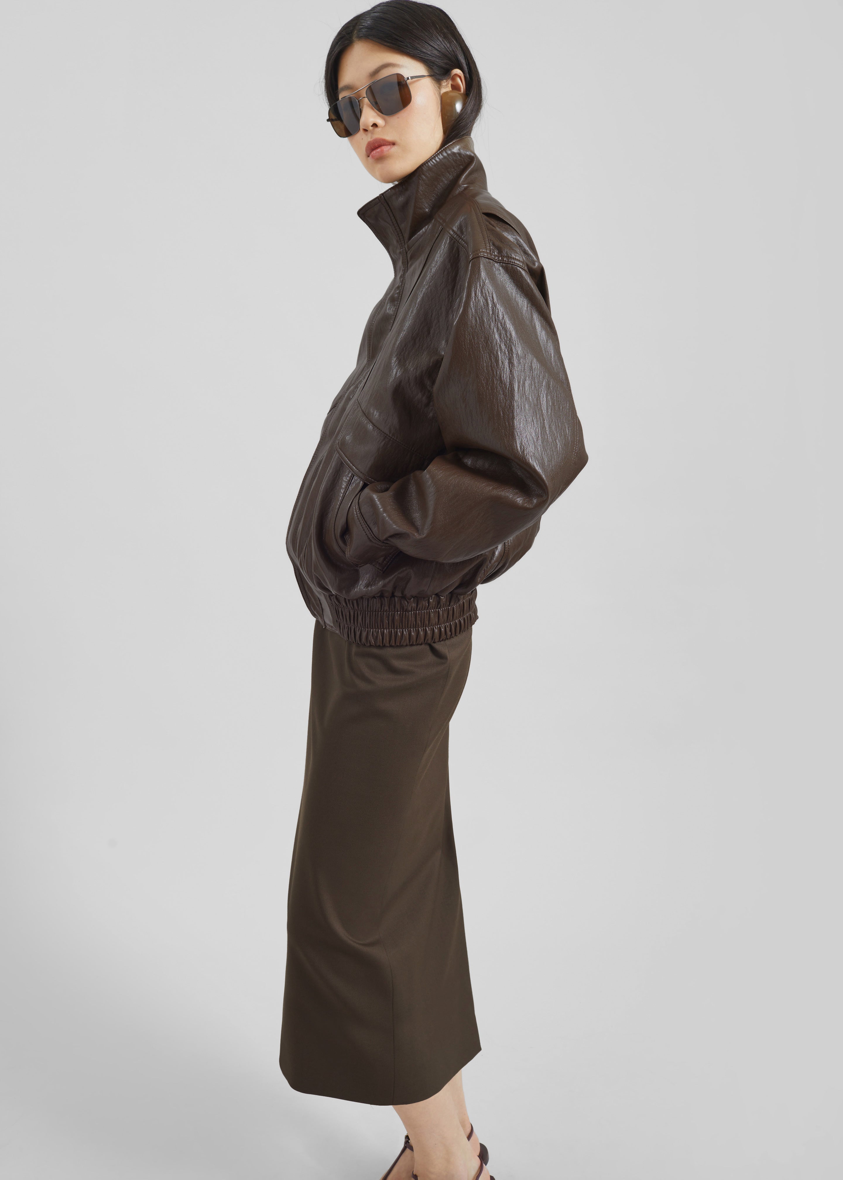 Burland Faux Leather Jacket - Brown – The Frankie Shop