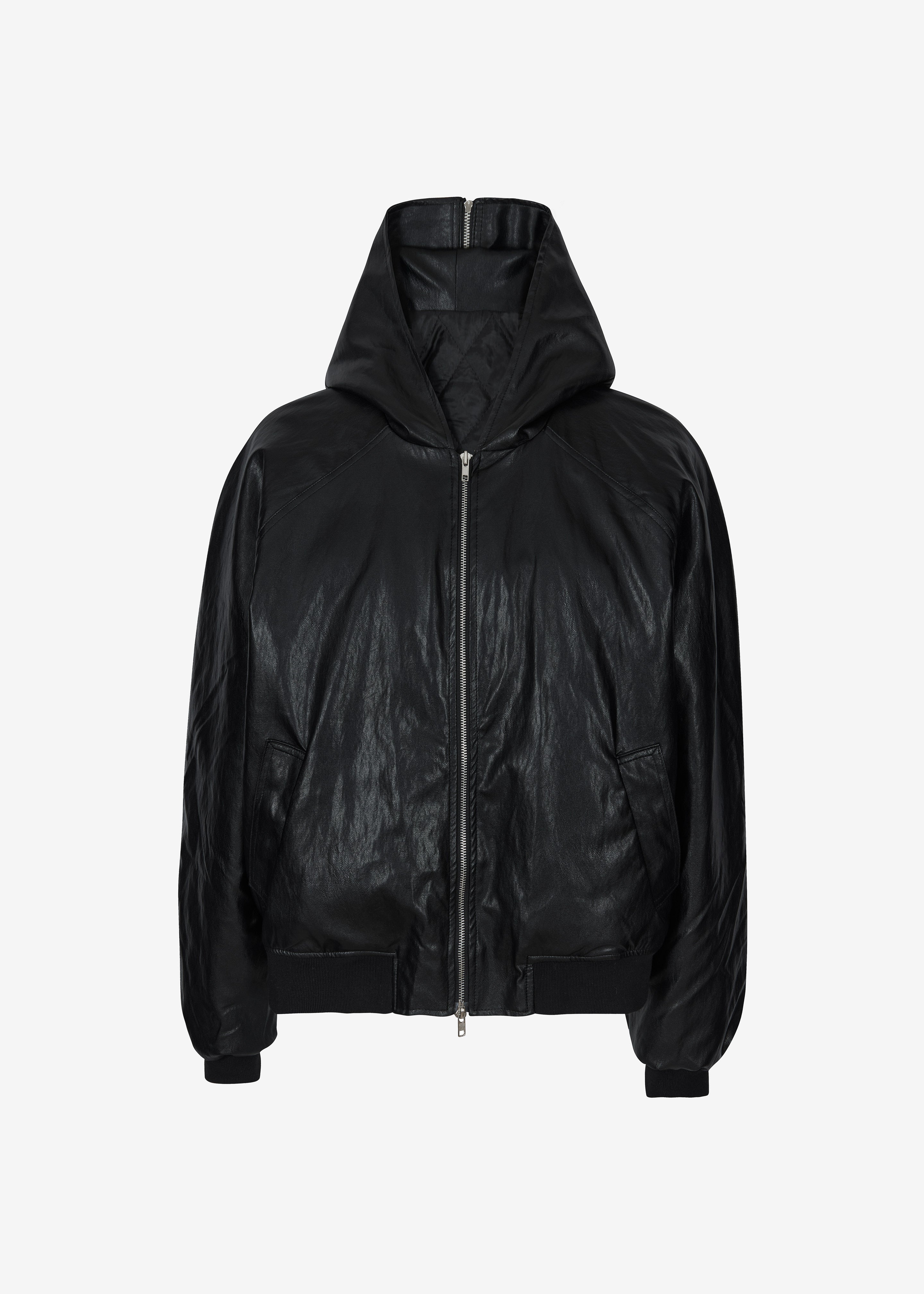 Burnaby Faux Leather Zip-Up Hoodie - Black - 12