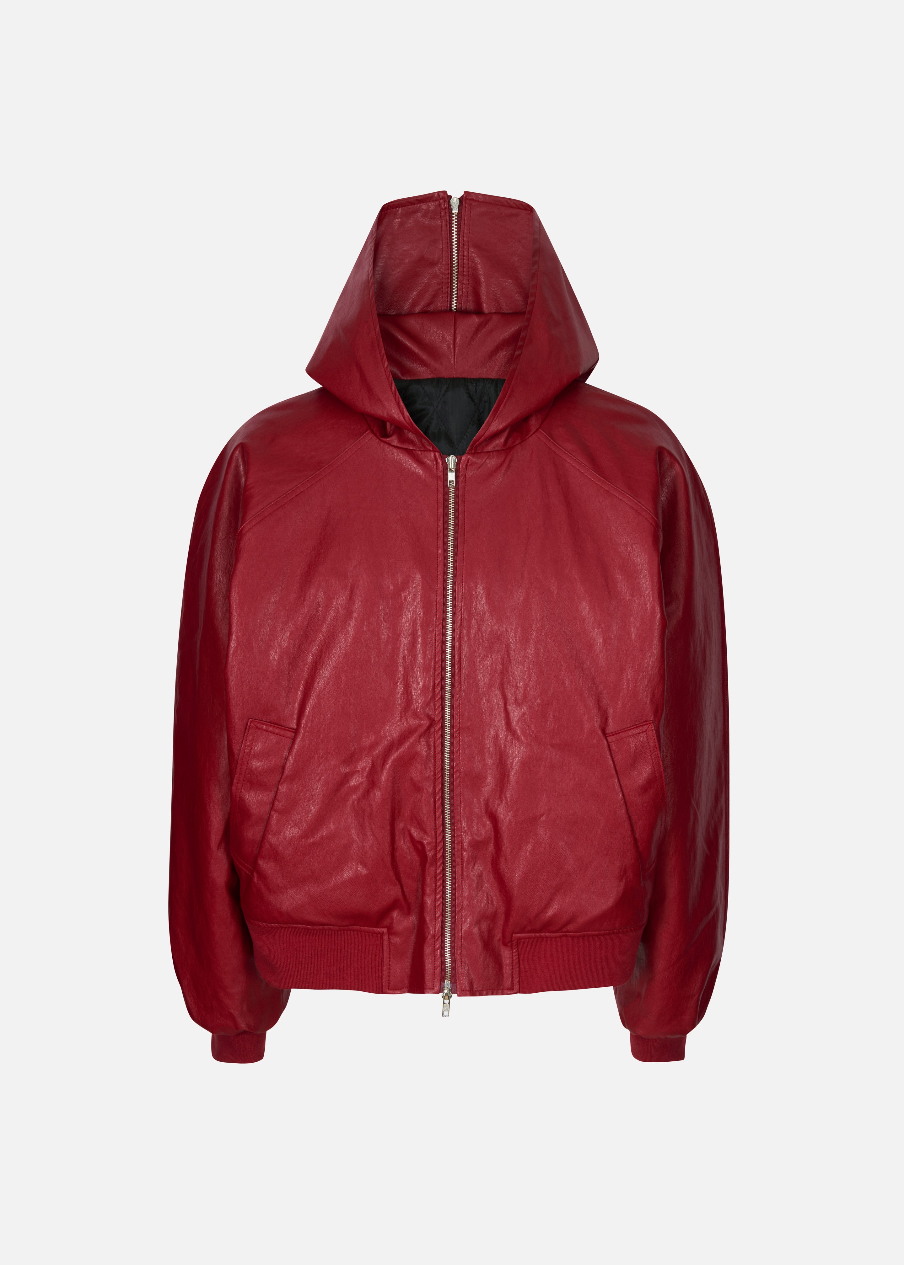 Burnaby Faux Leather Zip-Up Hoodie - Red - 12