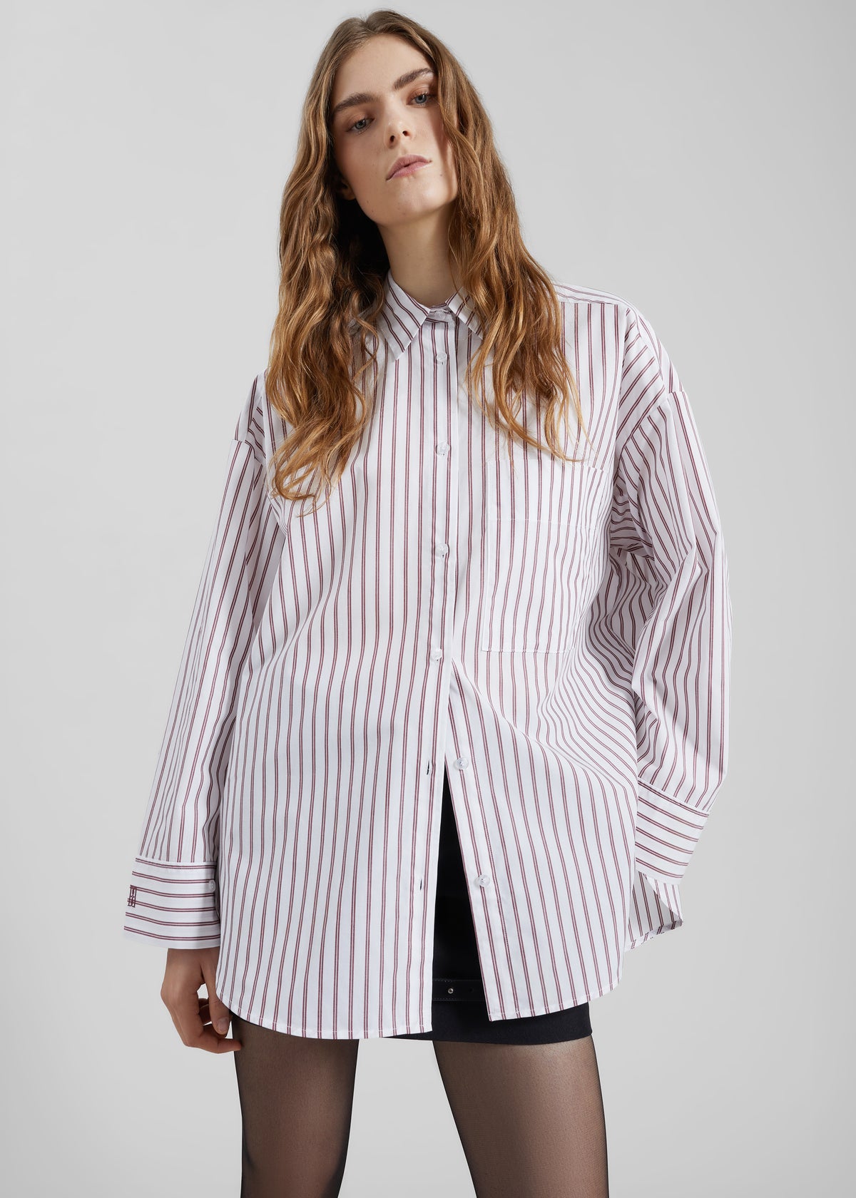 By Malene Birger Derris Cotton Shirt - Cabernet Stripe - 1