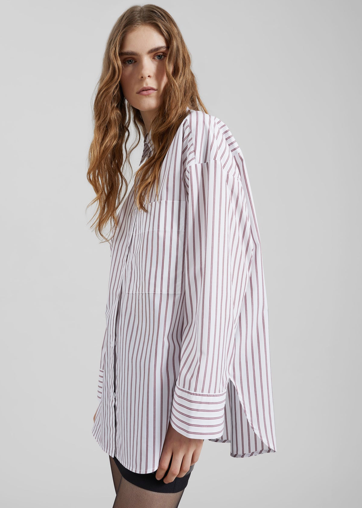 By Malene Birger Derris Cotton Shirt - Cabernet Stripe - 2