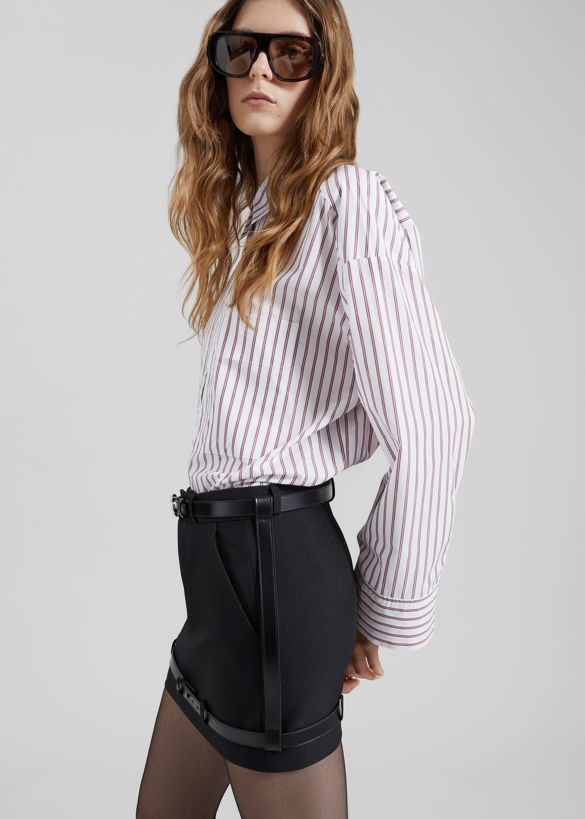 By Malene Birger Derris Cotton Shirt - Cabernet Stripe - 4