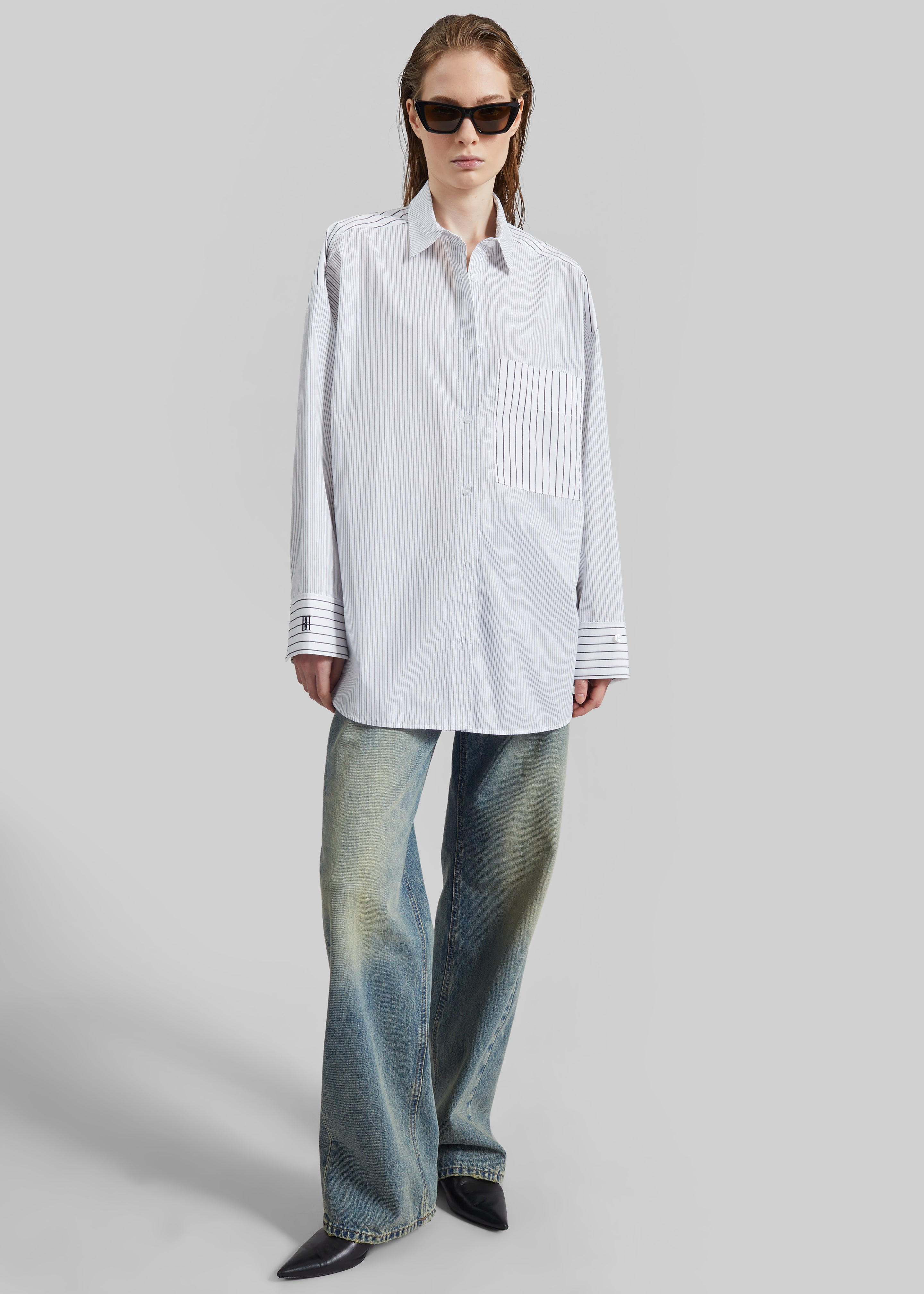 By Malene Birger Derris Shirt - White/Black Mix Stripe – The