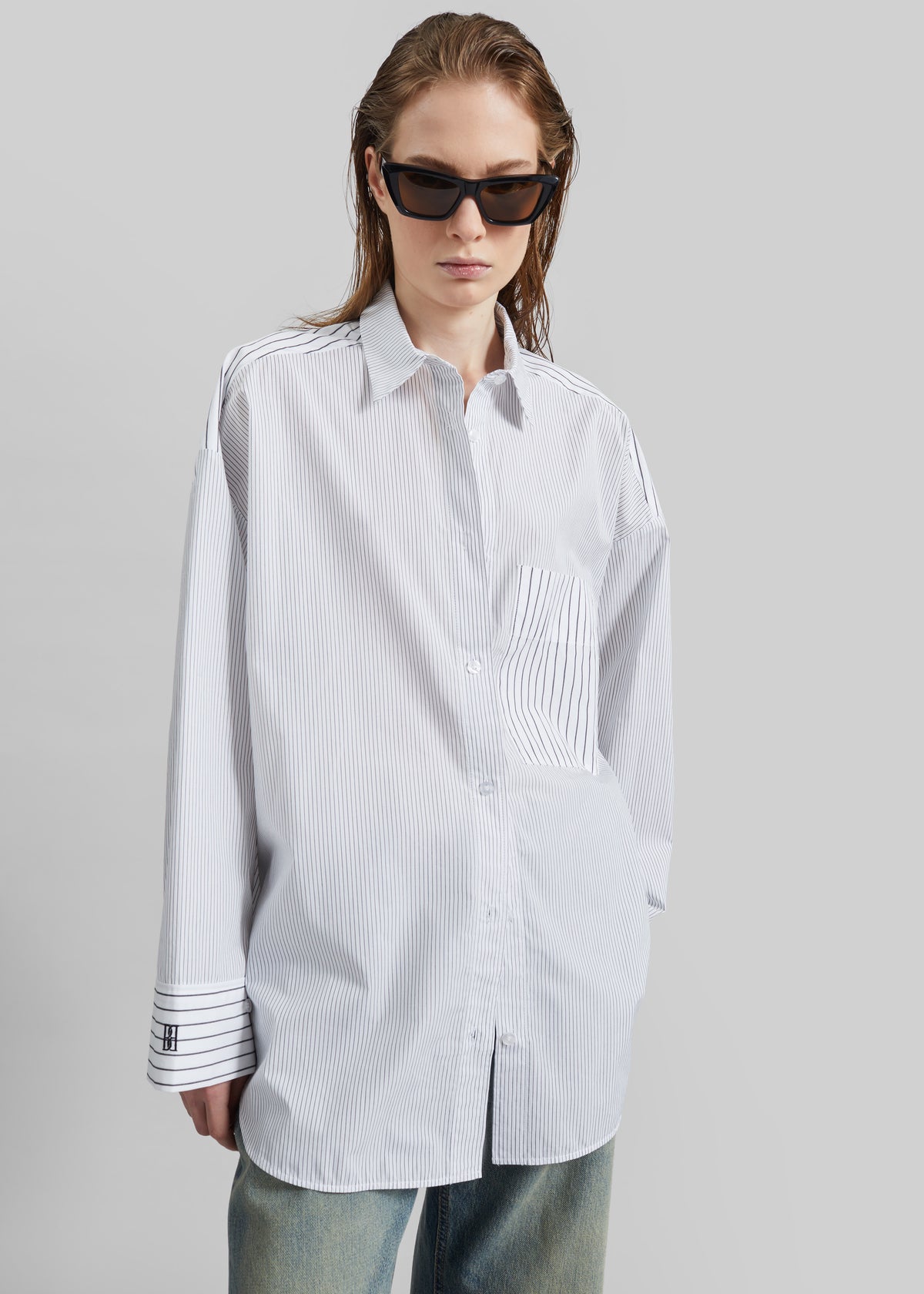 By Malene Birger Derris Shirt - White/Black Mix Stripe - 1
