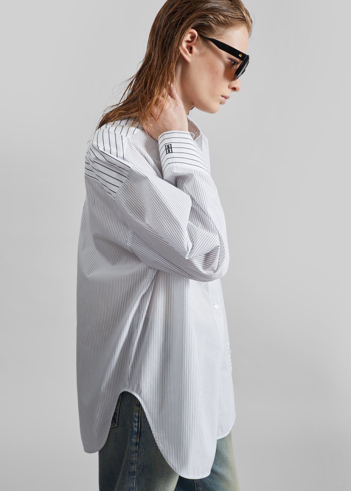 By Malene Birger Derris Shirt - White/Black Mix Stripe - 6