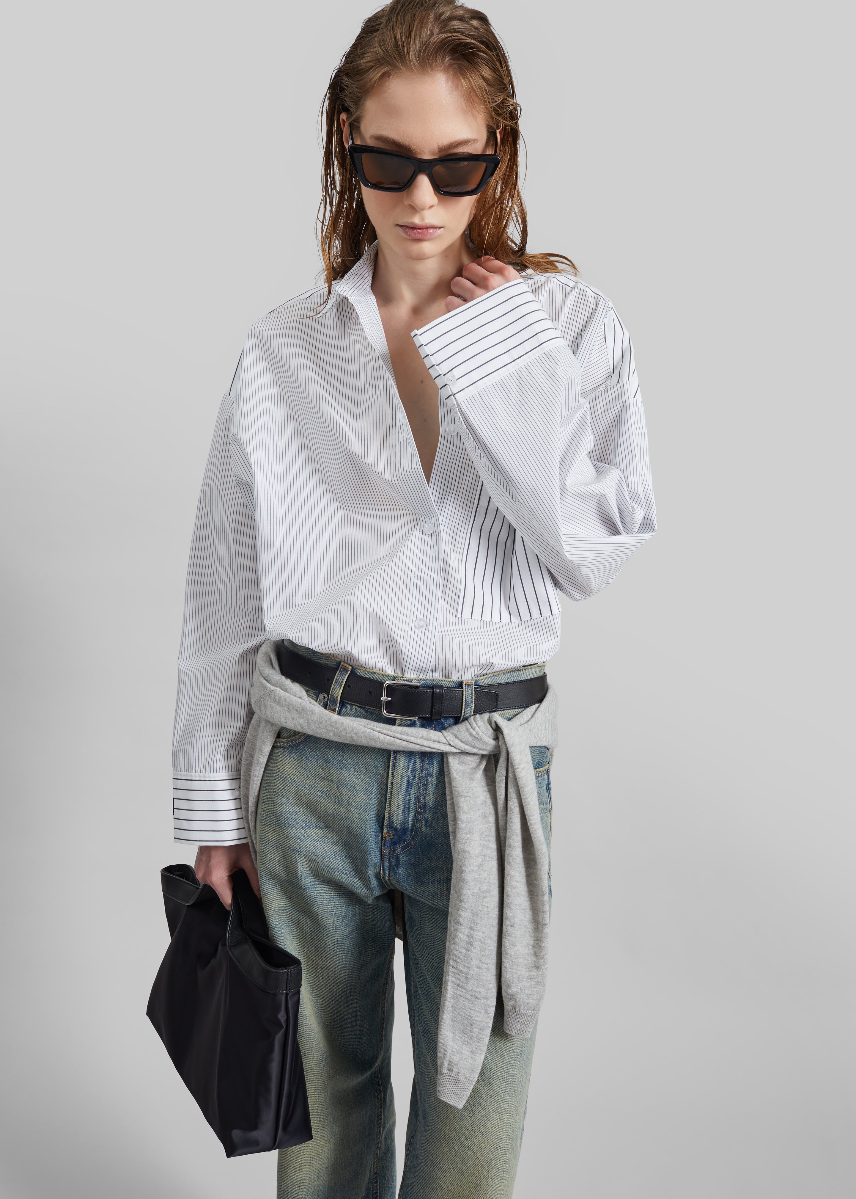 By Malene Birger Derris Shirt - White/Black Mix Stripe - 3