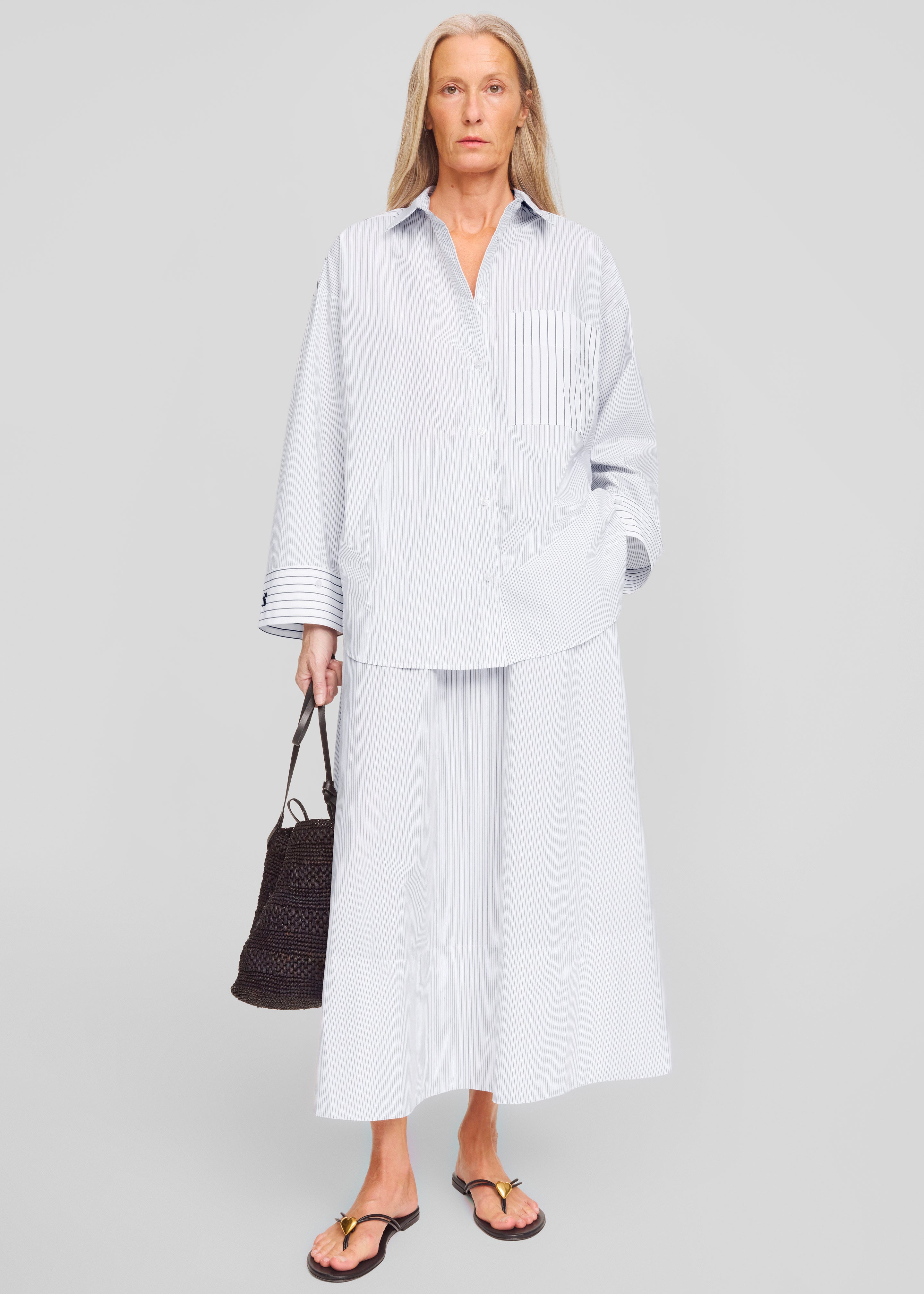 By Malene Birger Derris Shirt - White/Black Mix Stripe - 7