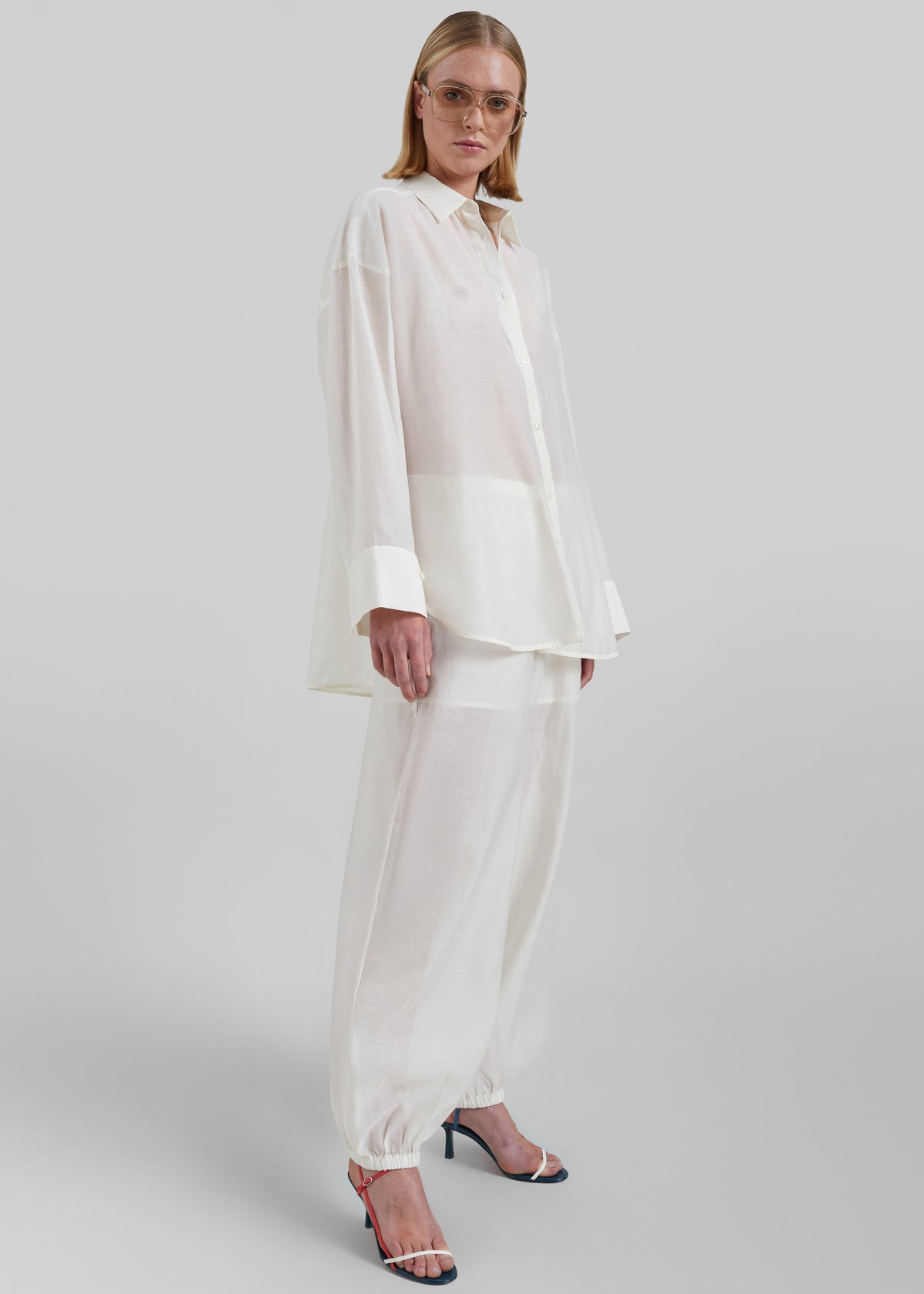 By Malene Birger Lumas Silk Organza Trousers - Soft White - 3