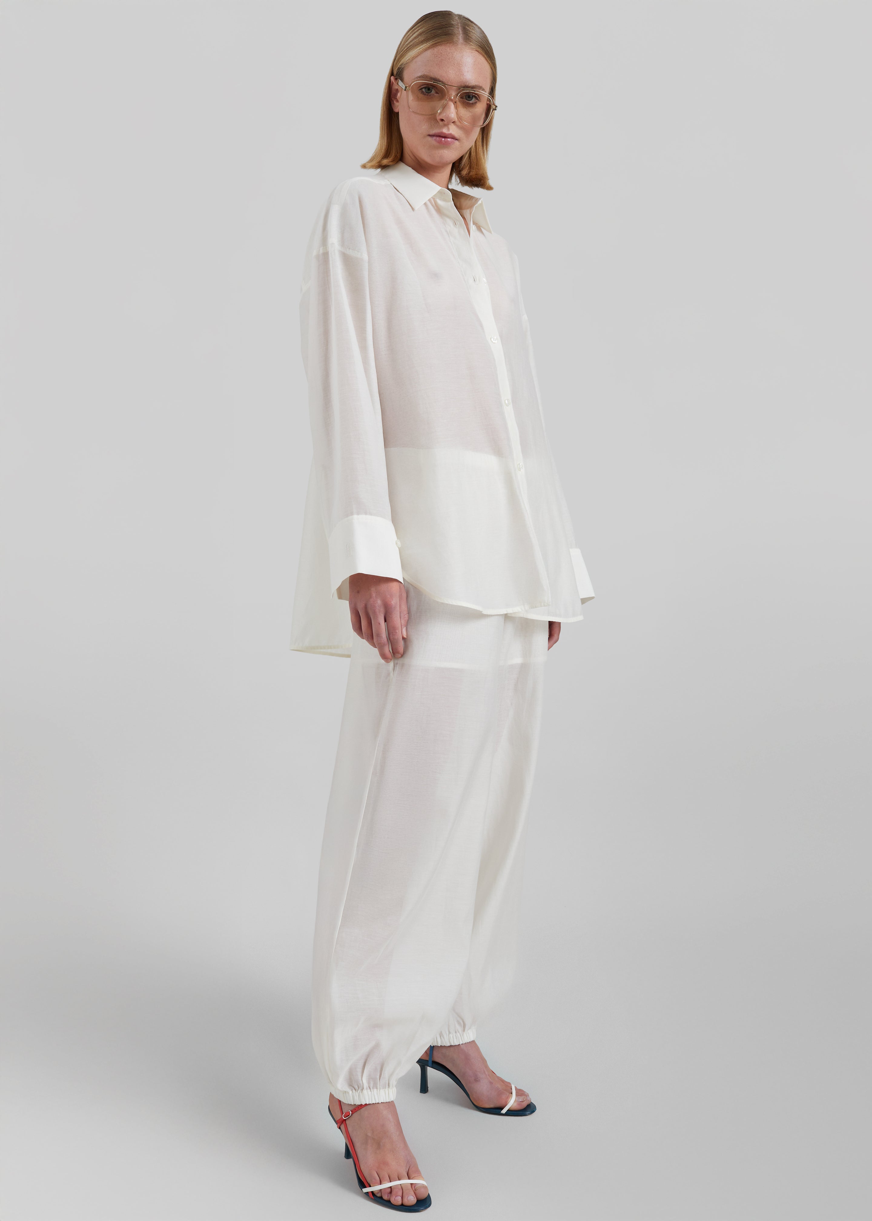 By Malene Birger Lumas Silk Organza Trousers - Soft White - 3