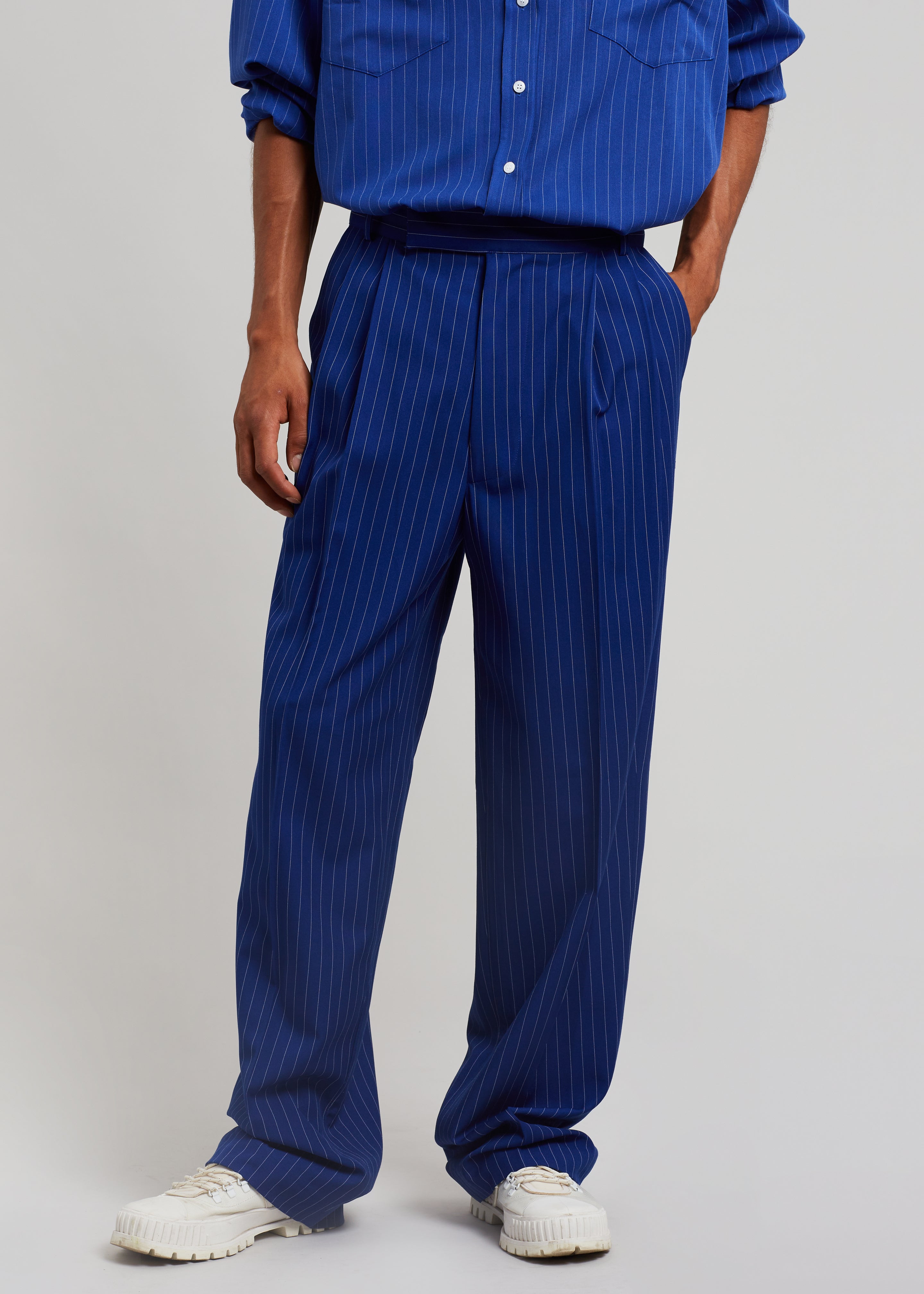 Beo Fluid Stripe Suit Pants - Deep Blue - 1