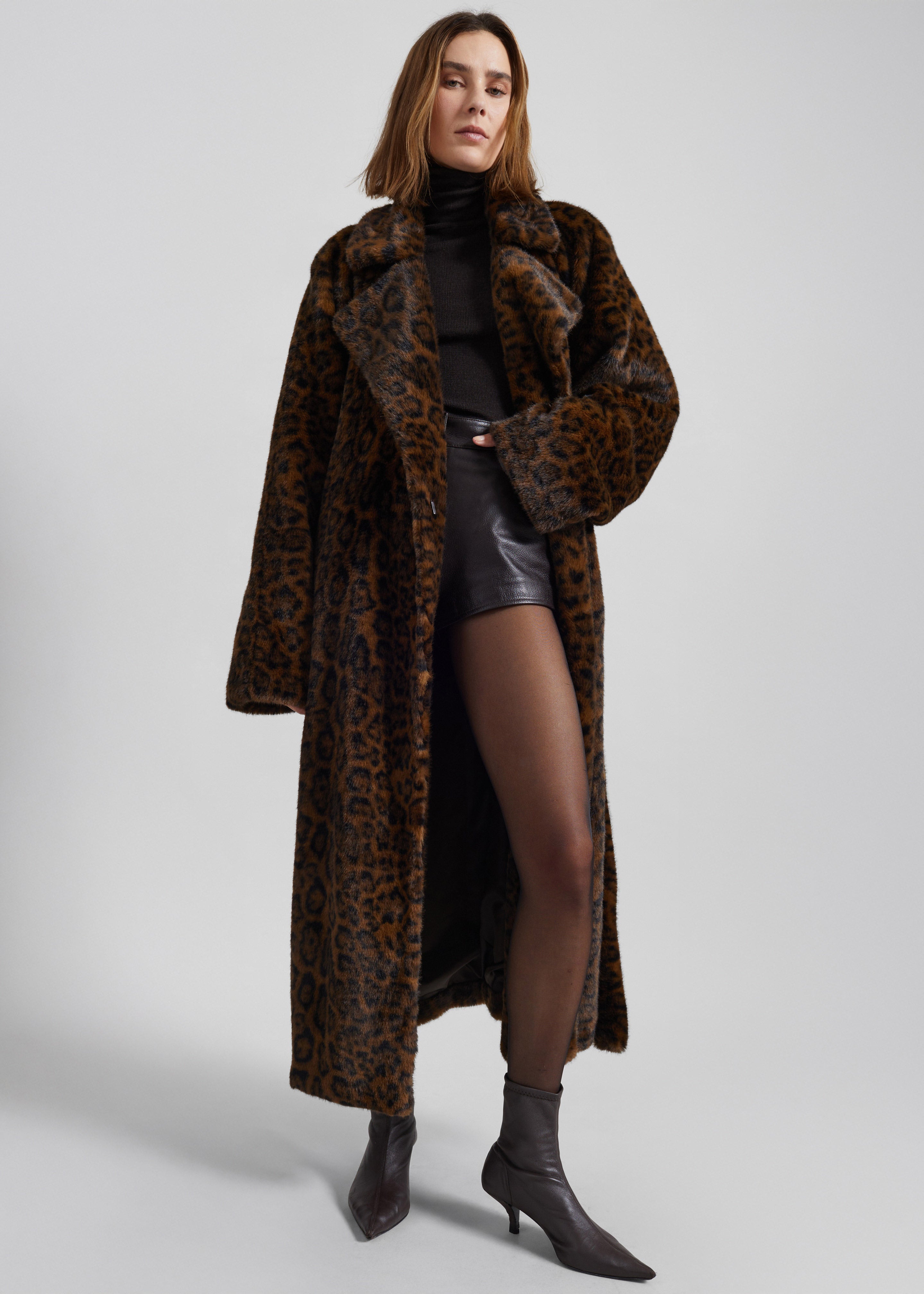 Cadence Faux Fur Long Coat - Leopard Brown - 6