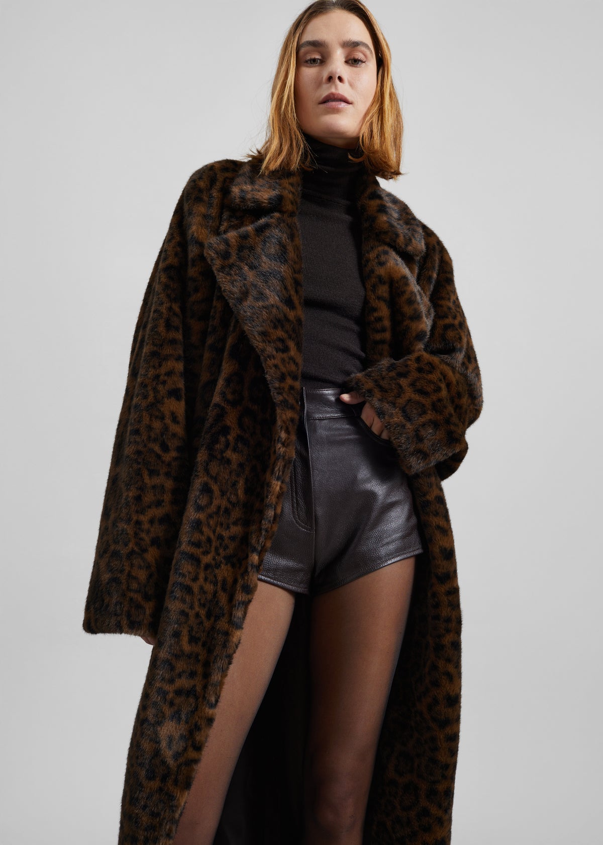 Cadence Faux Fur Long Coat - Leopard Brown - 3
