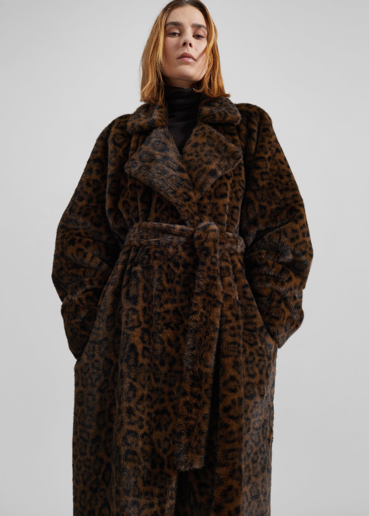 Cadence Faux Fur Long Coat - Leopard Brown - 5
