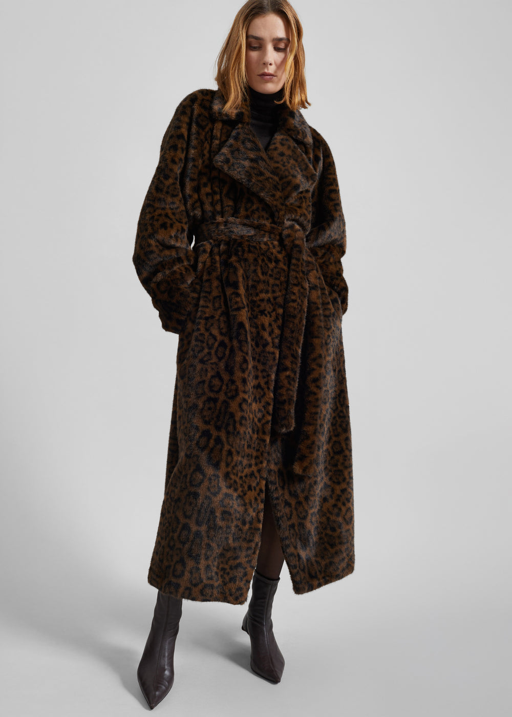 Cadence Faux Fur Long Coat - Leopard Brown
