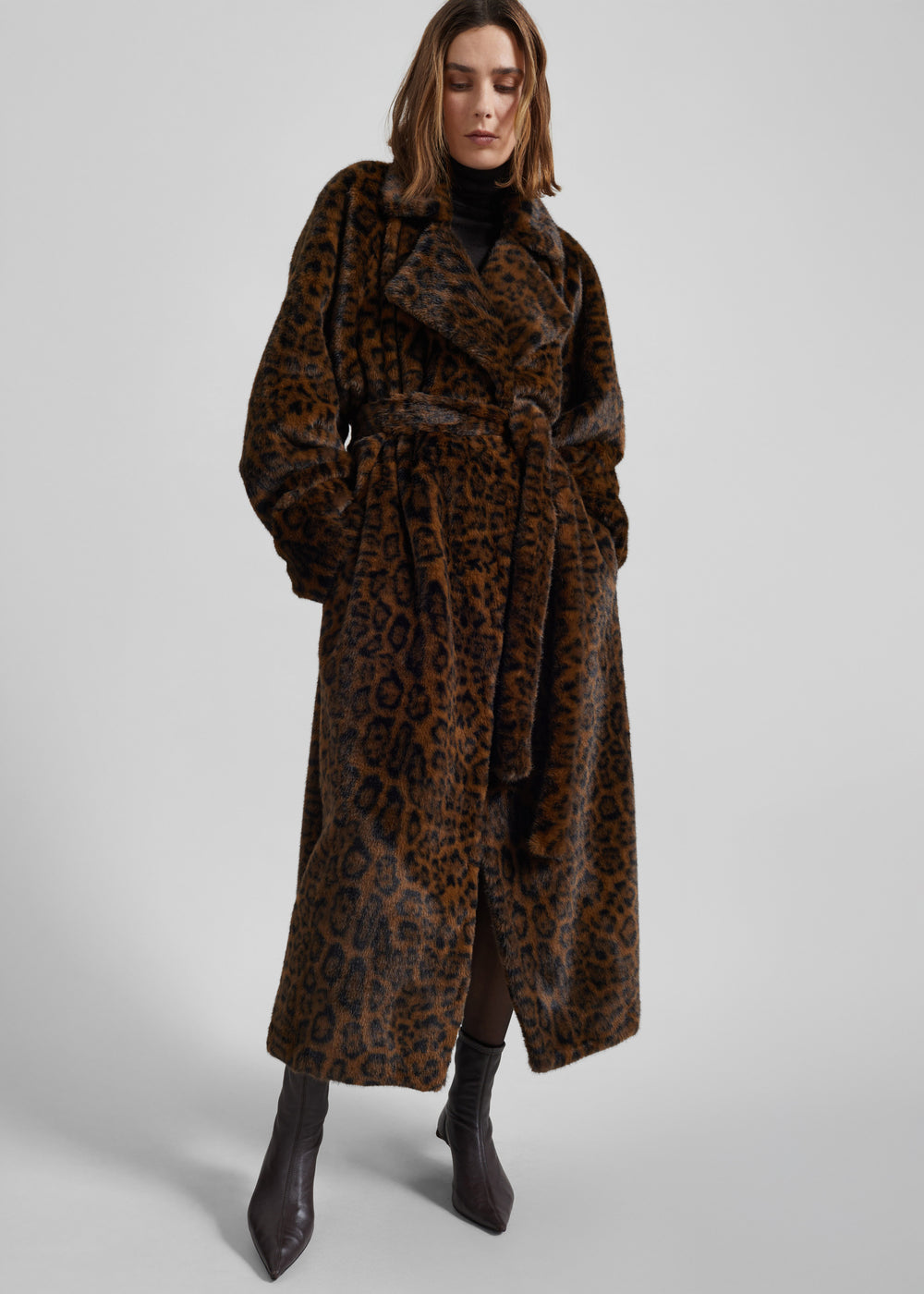 Cadence Faux Fur Long Coat - Leopard Brown