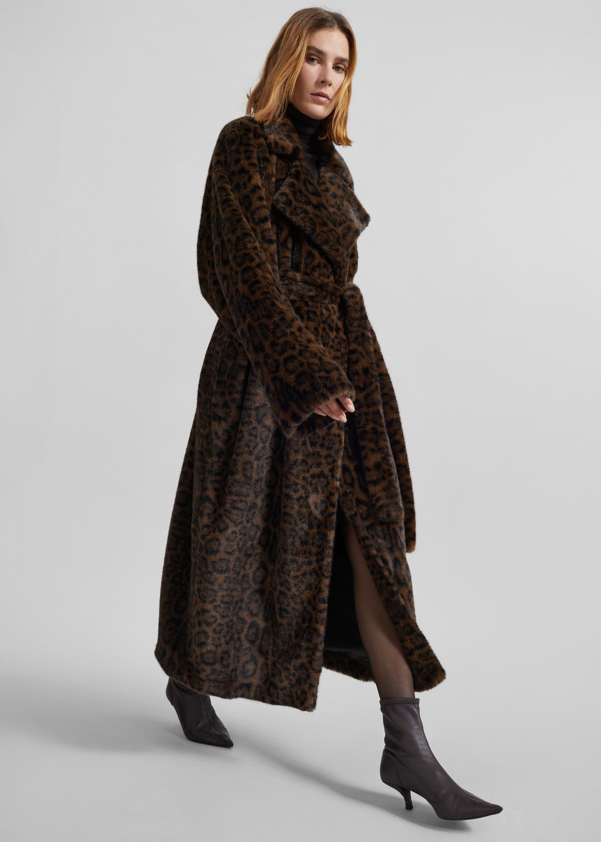 Cadence Faux Fur Long Coat - Leopard Brown - 8