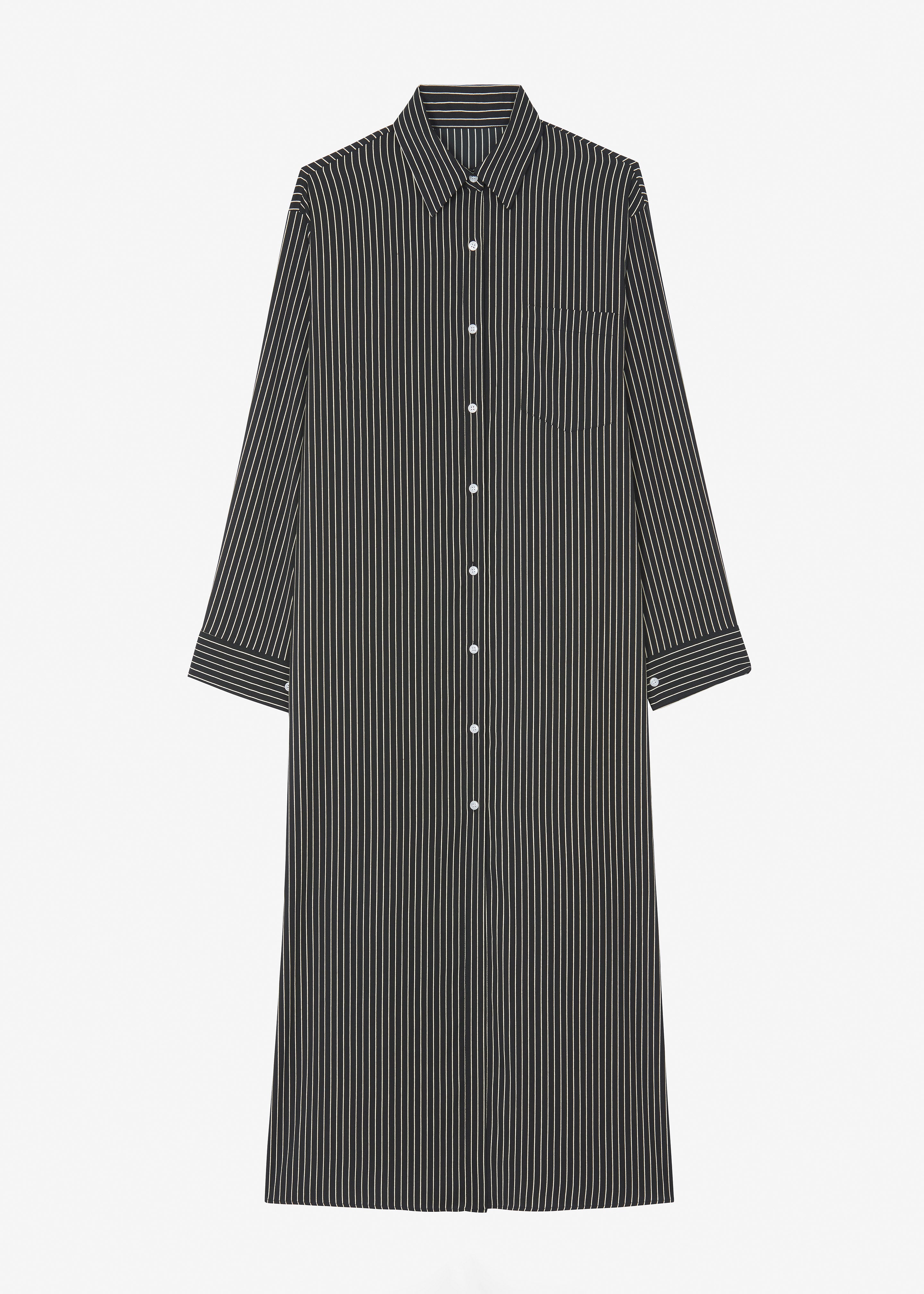 Cala Satin Shirt Dress - Black Pinstripe - 8