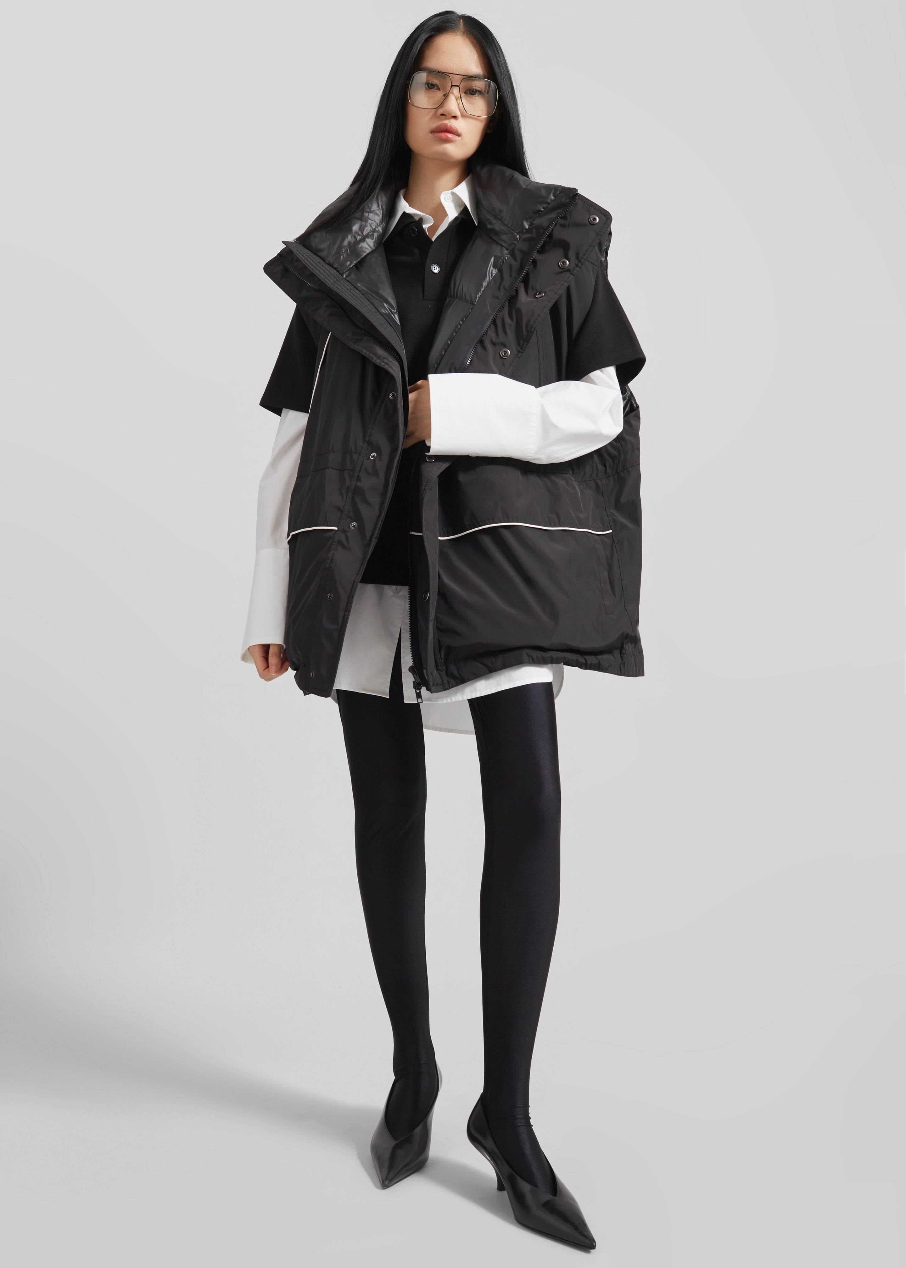 Calais Oversized Sleeveless Puffer Jacket - Black - 3