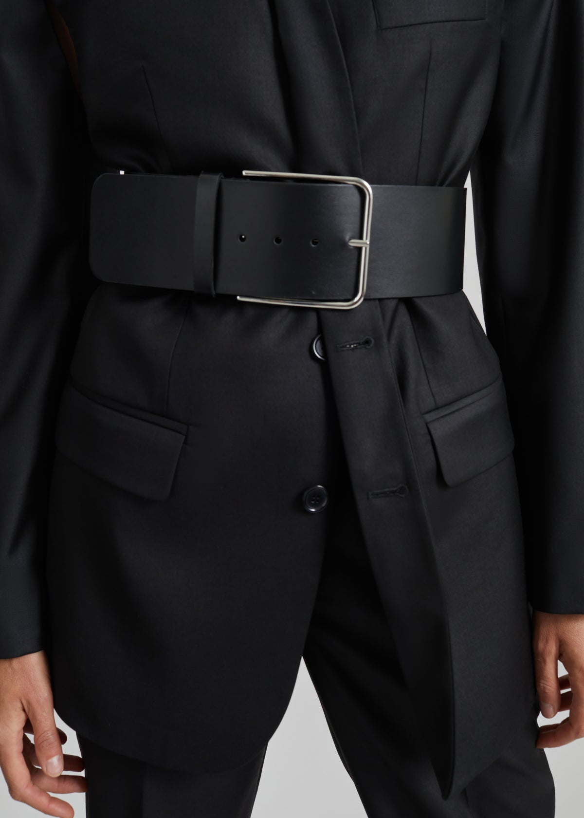Calan Leather Wide Belt - Black - 3