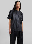 Calcaterra Faux Leather Plisse T-Shirt - Black