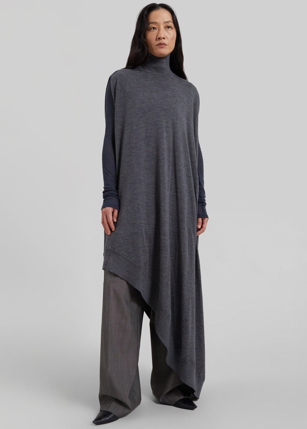 Calcaterra Merino Cape Asymmetric Knit - Grey - 1