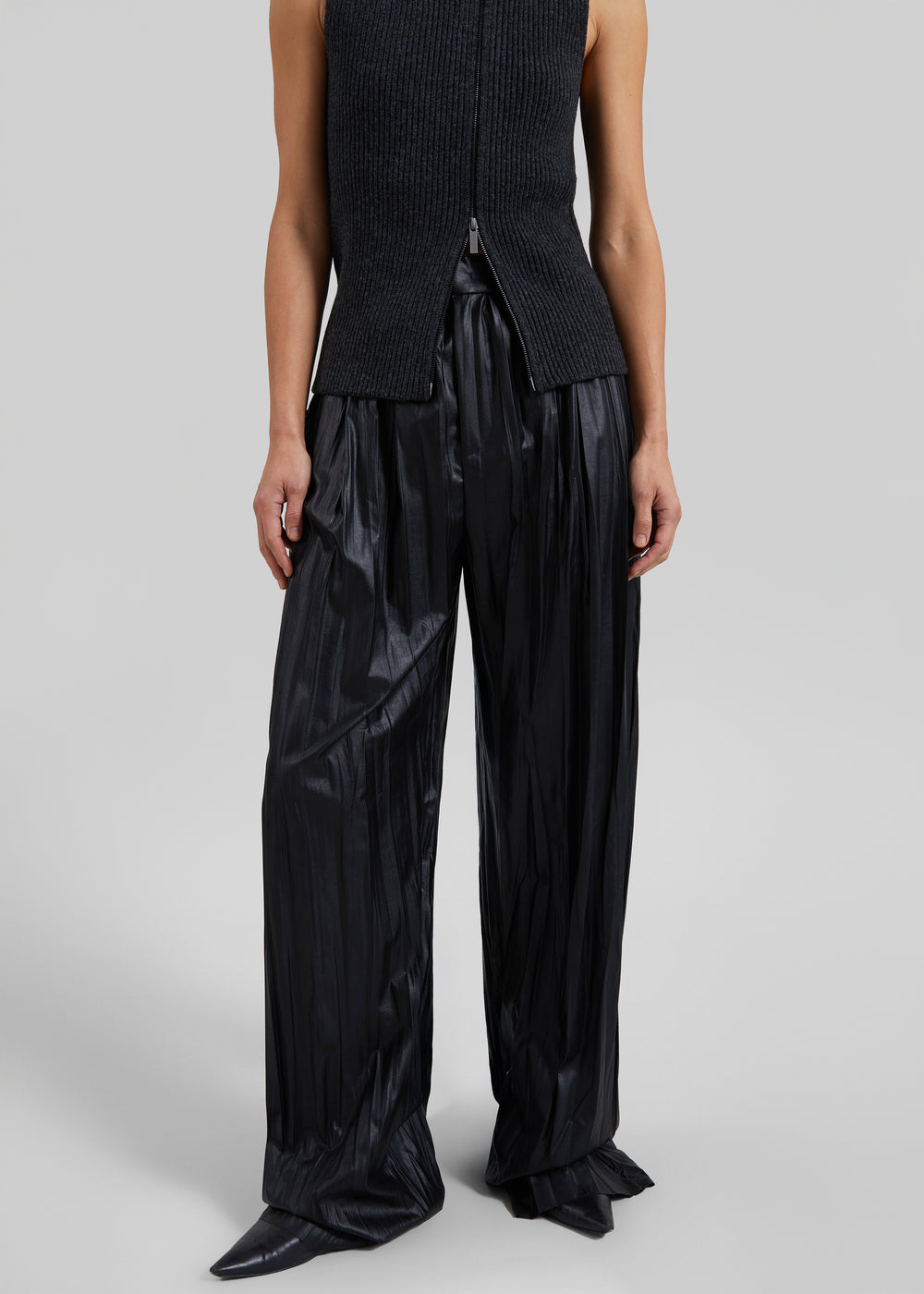 Calcaterra Faux Leather Signature Trousers - Black - 1