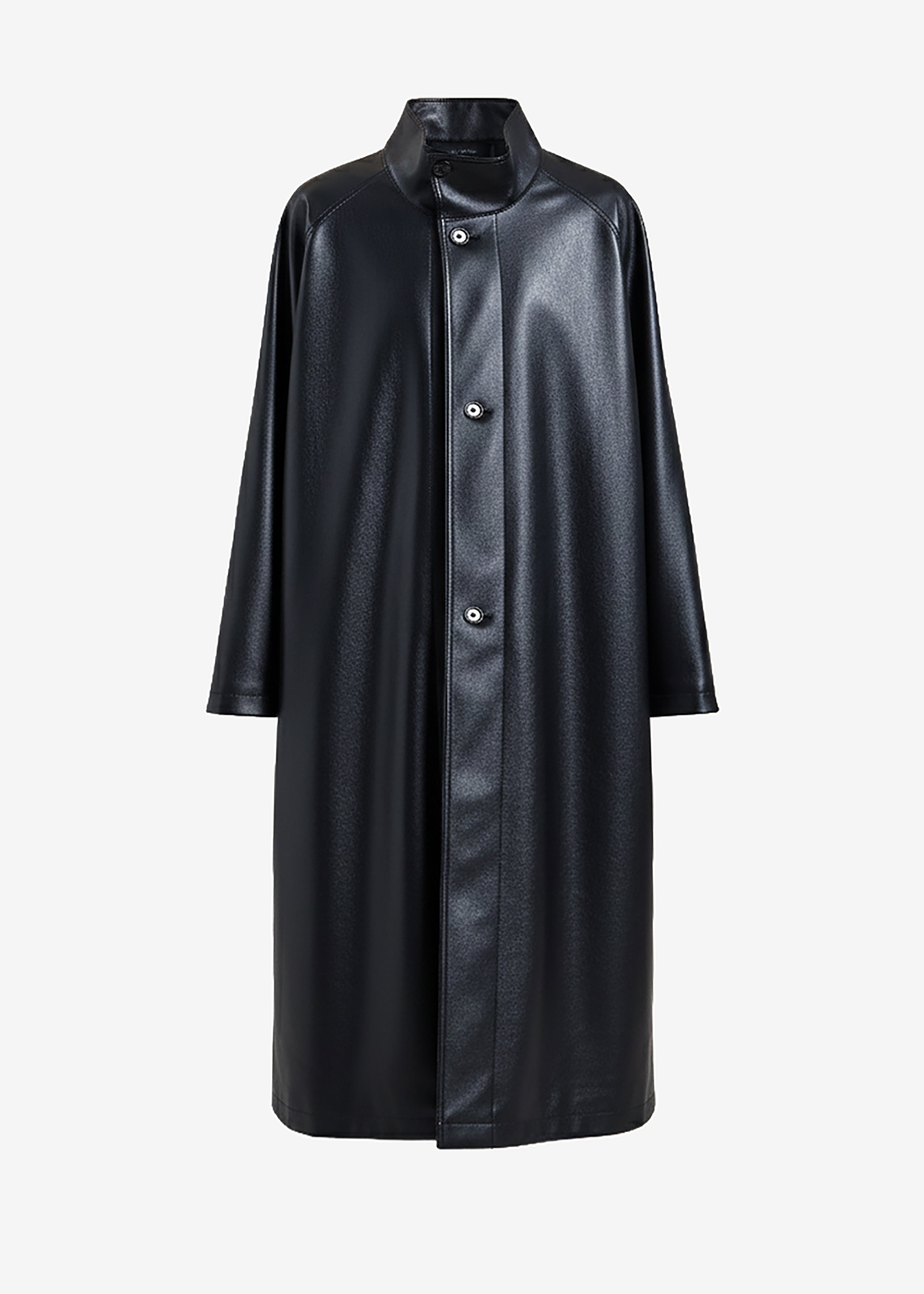 Calen Faux Leather Trench Coat - Black - 6