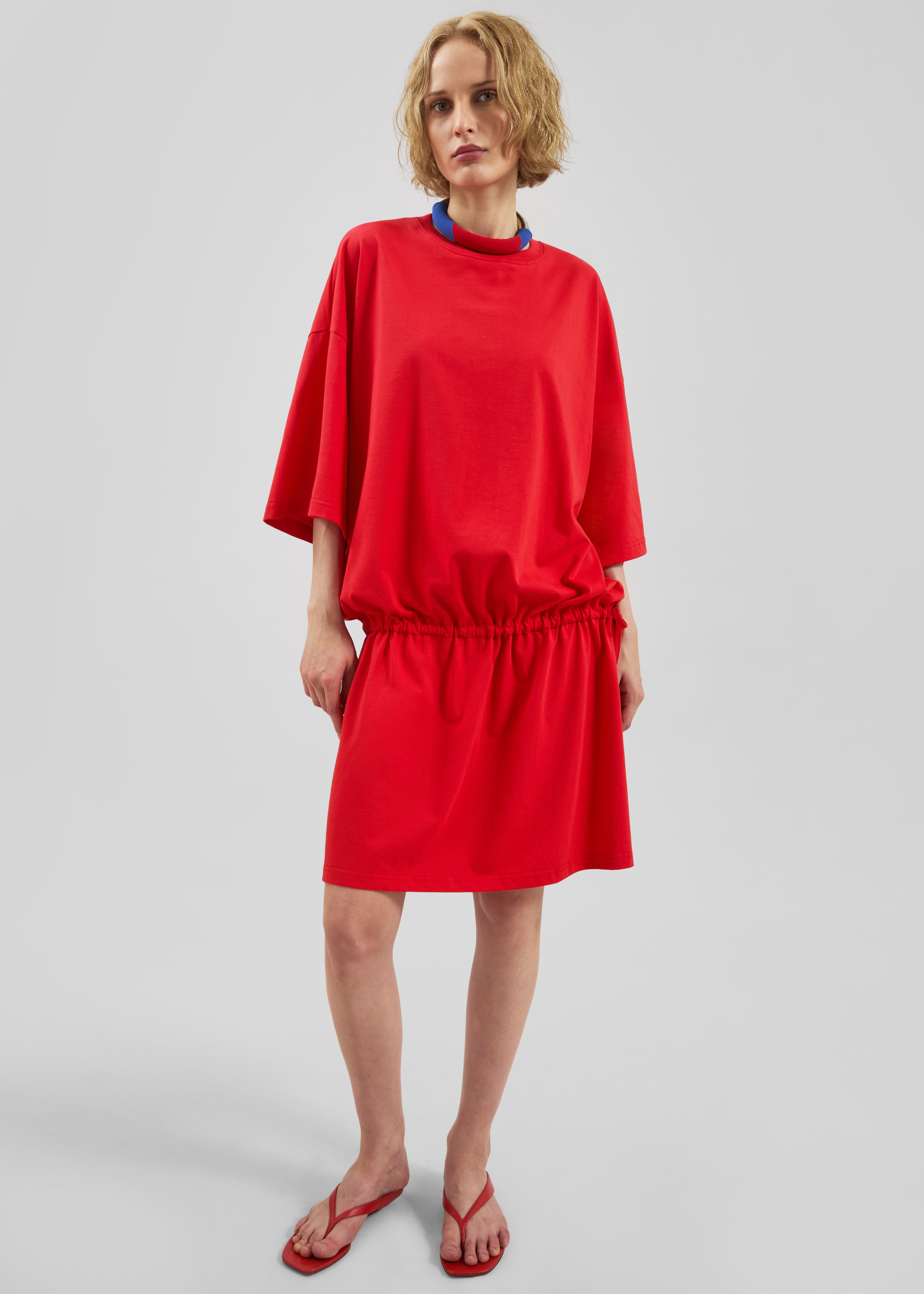 Calitri Drop Waist T-Shirt Dress - Red - 1