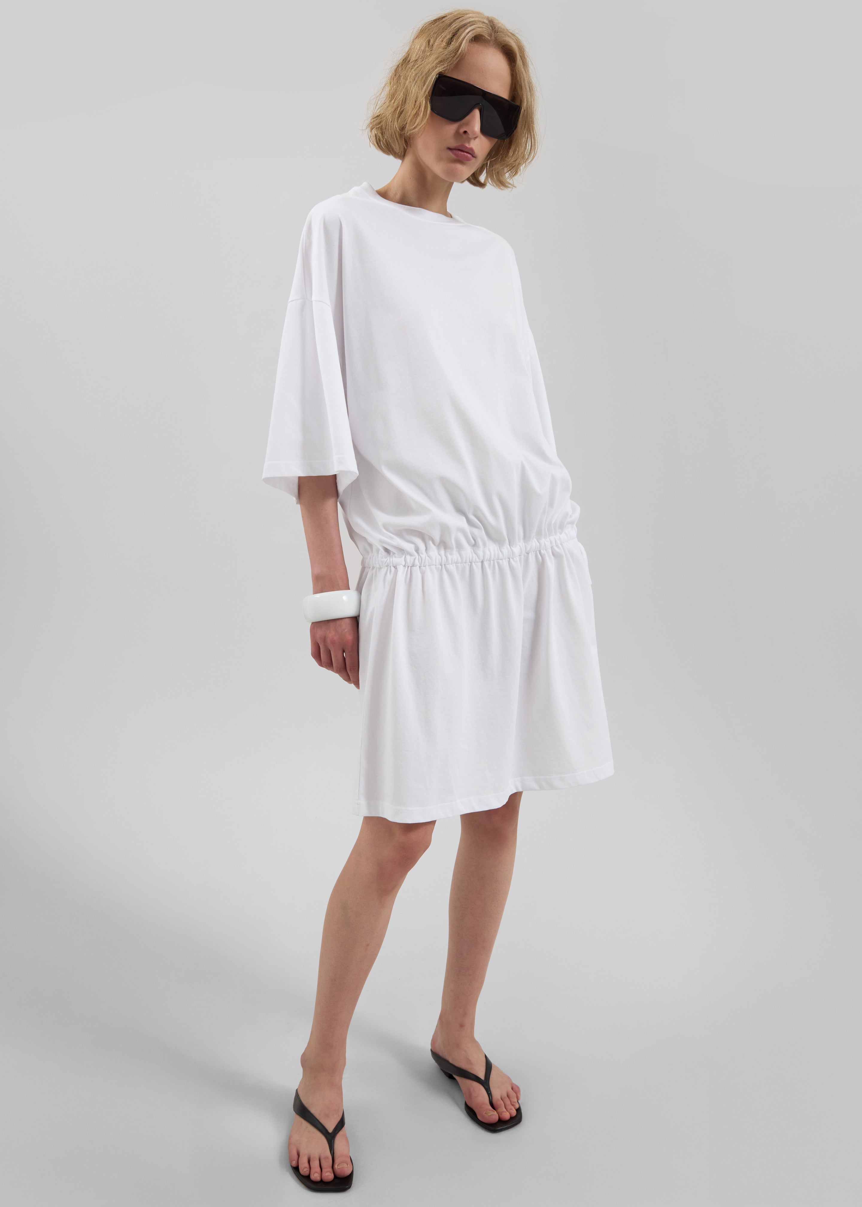 Calitri Drop Waist T-Shirt Dress - White - 1