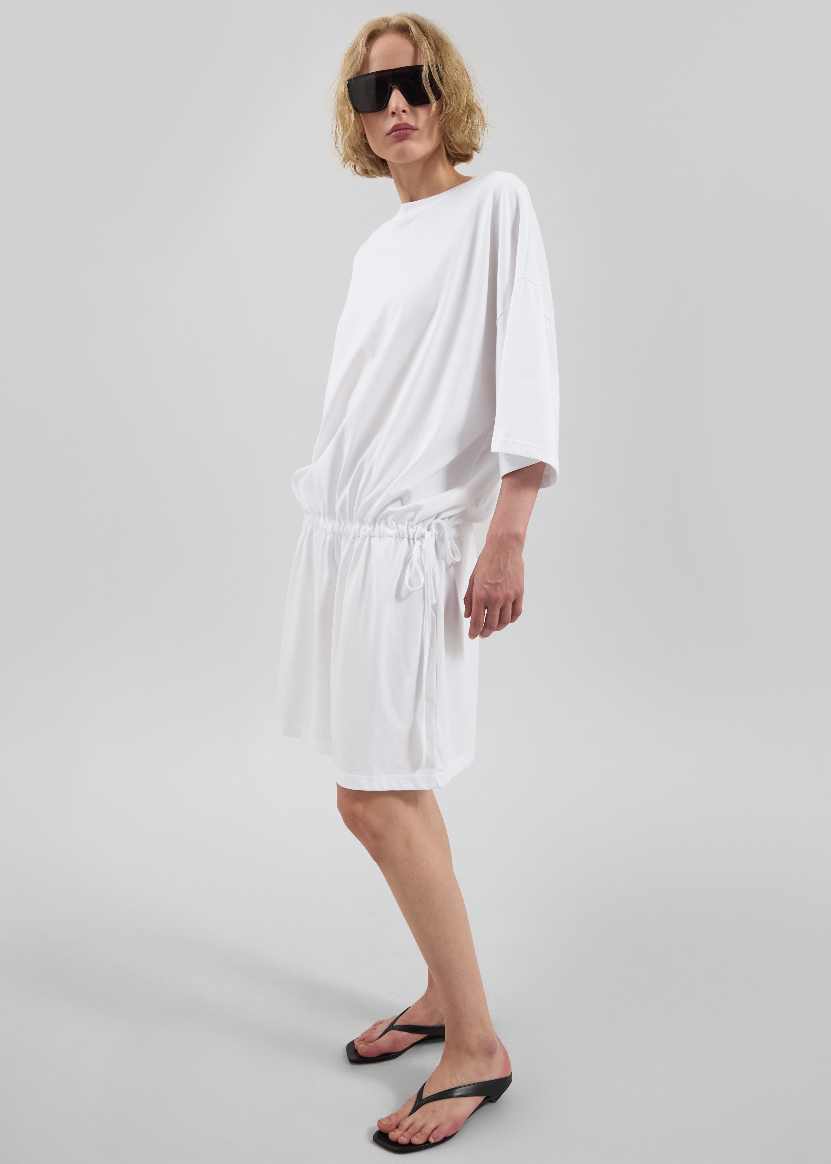 Calitri Drop Waist T-Shirt Dress - White - 4