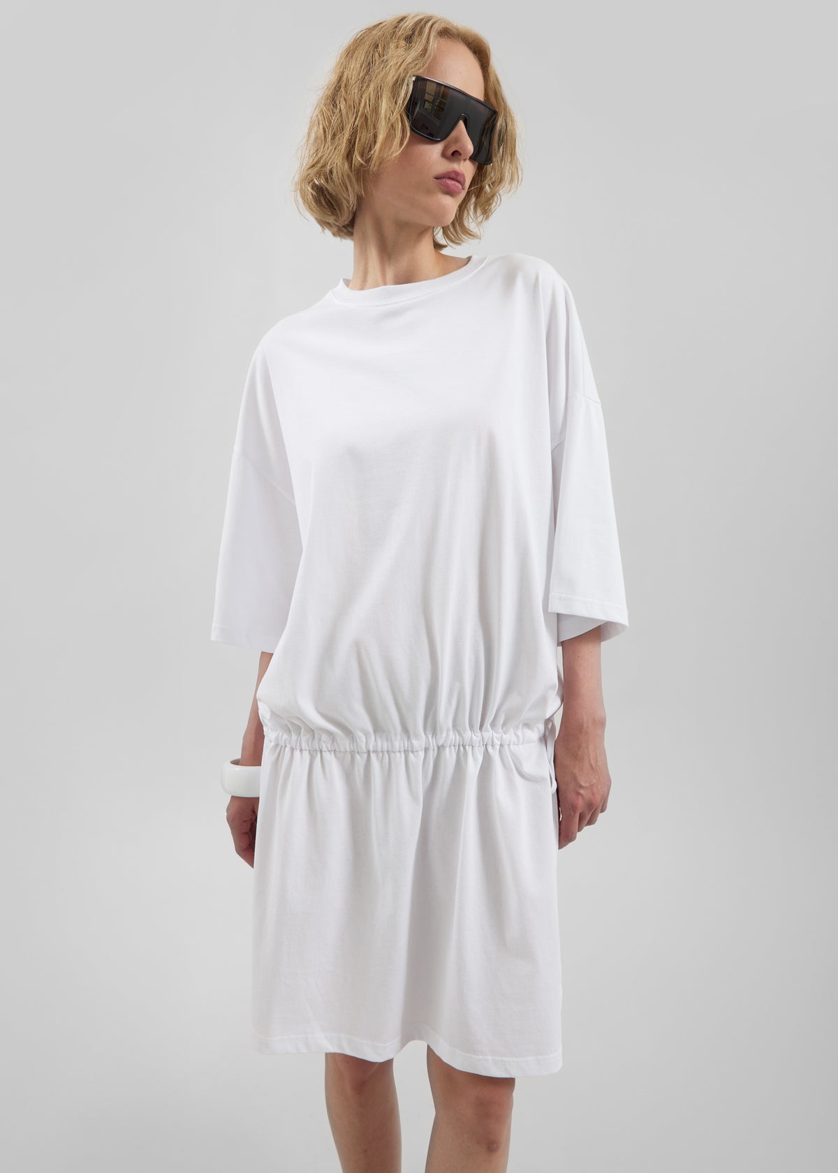 Calitri Drop Waist T-Shirt Dress - White - 3