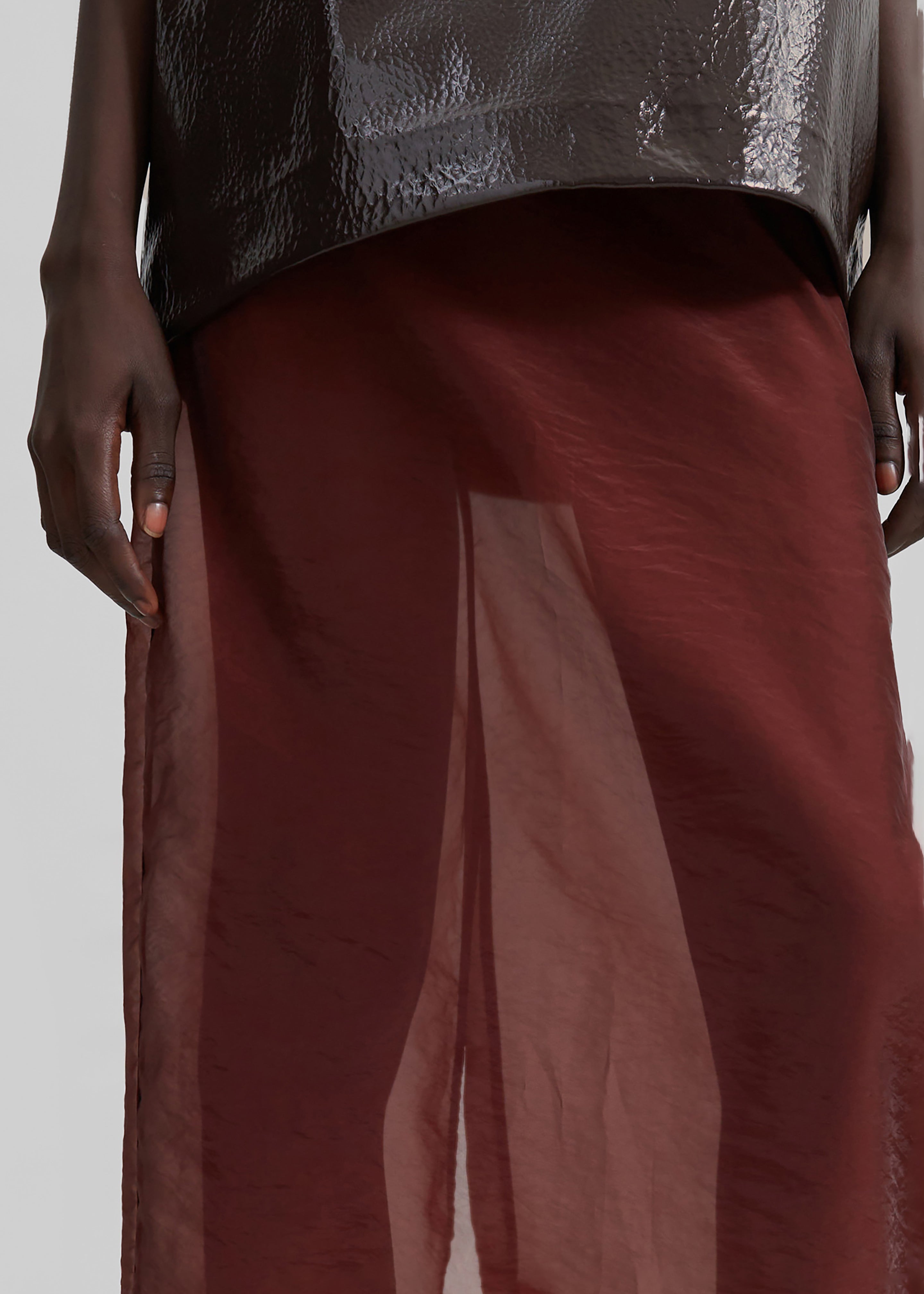 Calliope Semi Sheer Midi Skirt - Burgundy - 5