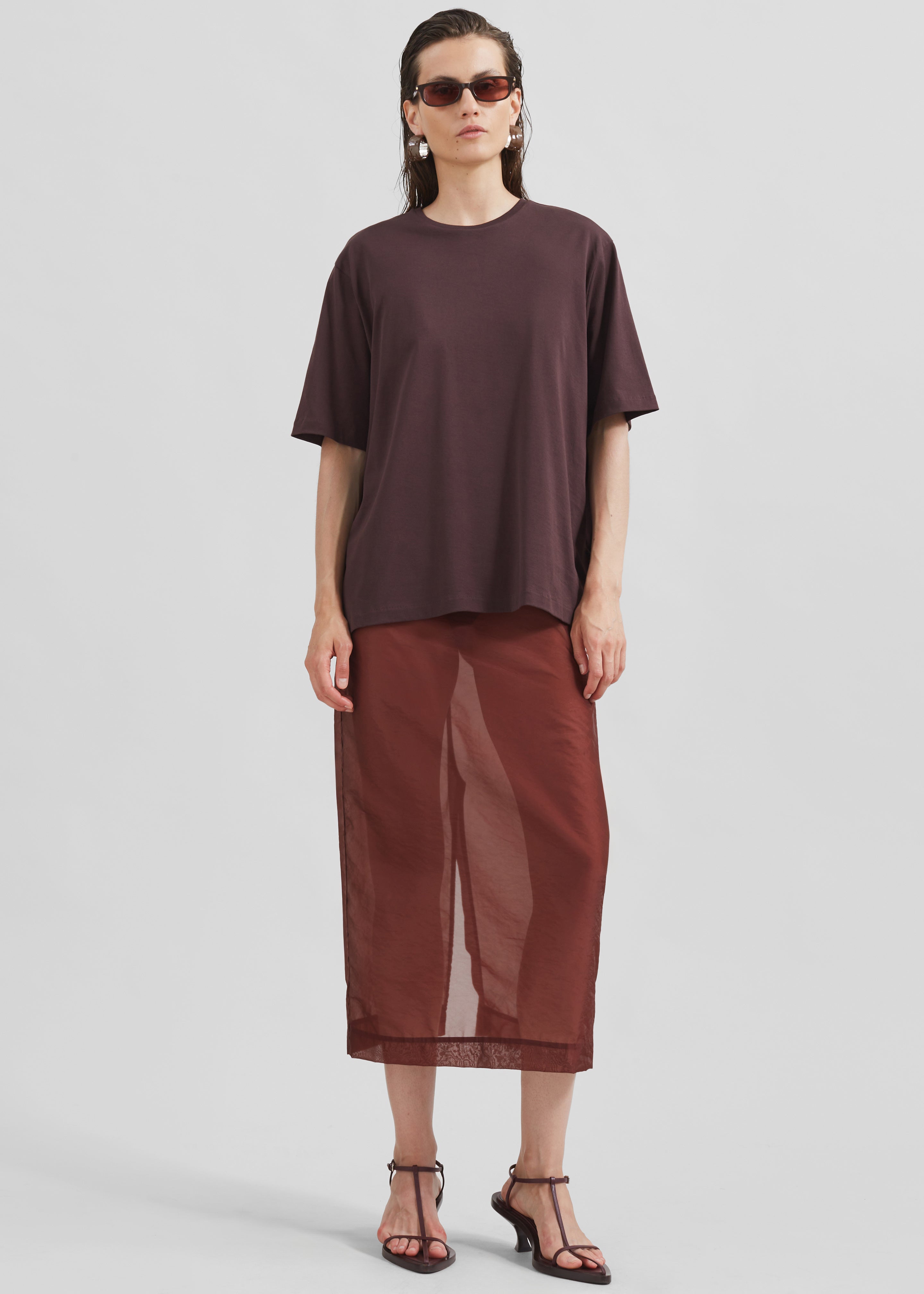 Calliope Semi Sheer Midi Skirt - Burgundy - 3