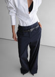 Camlez Low Belt Loop Trousers - Navy Pinstripe
