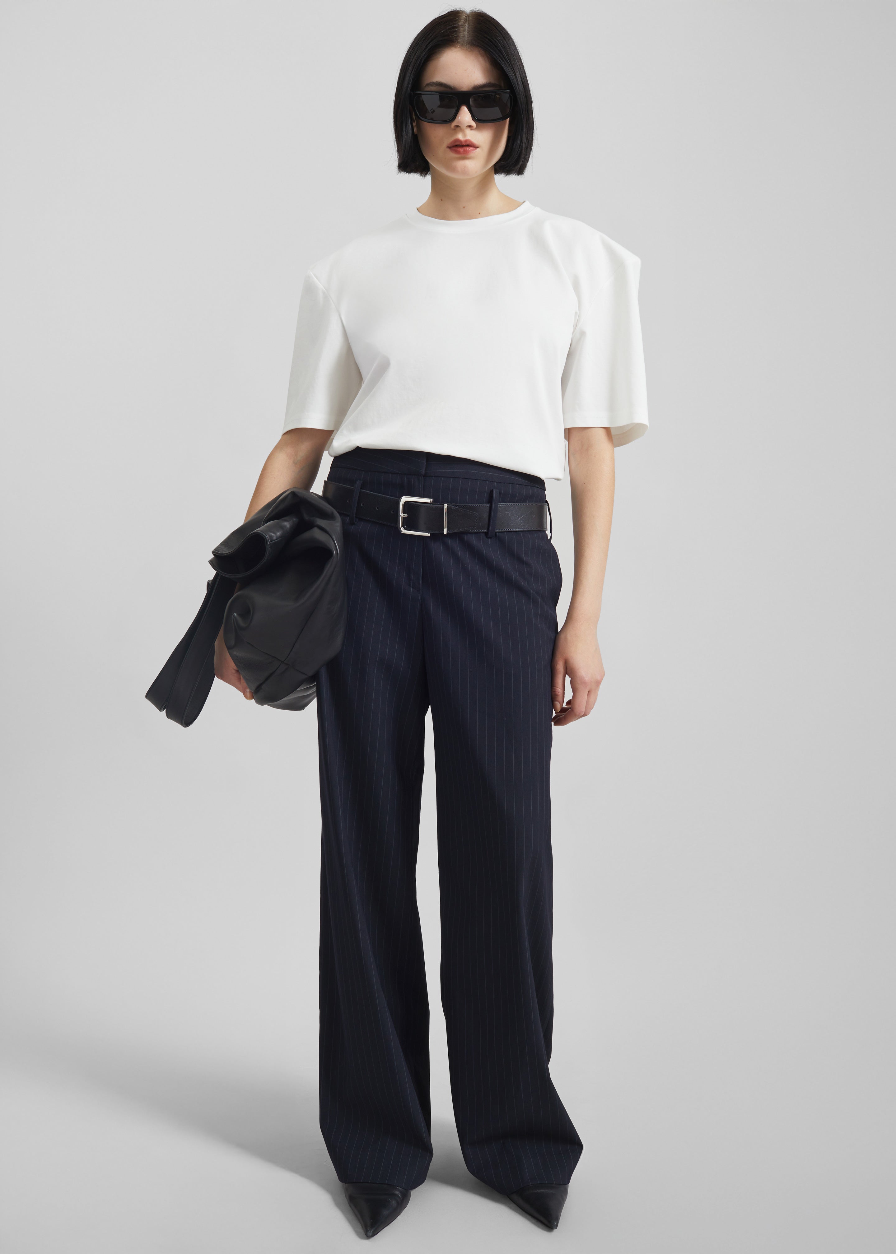 Camlez Low Belt Loop Trousers - Navy Pinstripe – The Frankie Shop