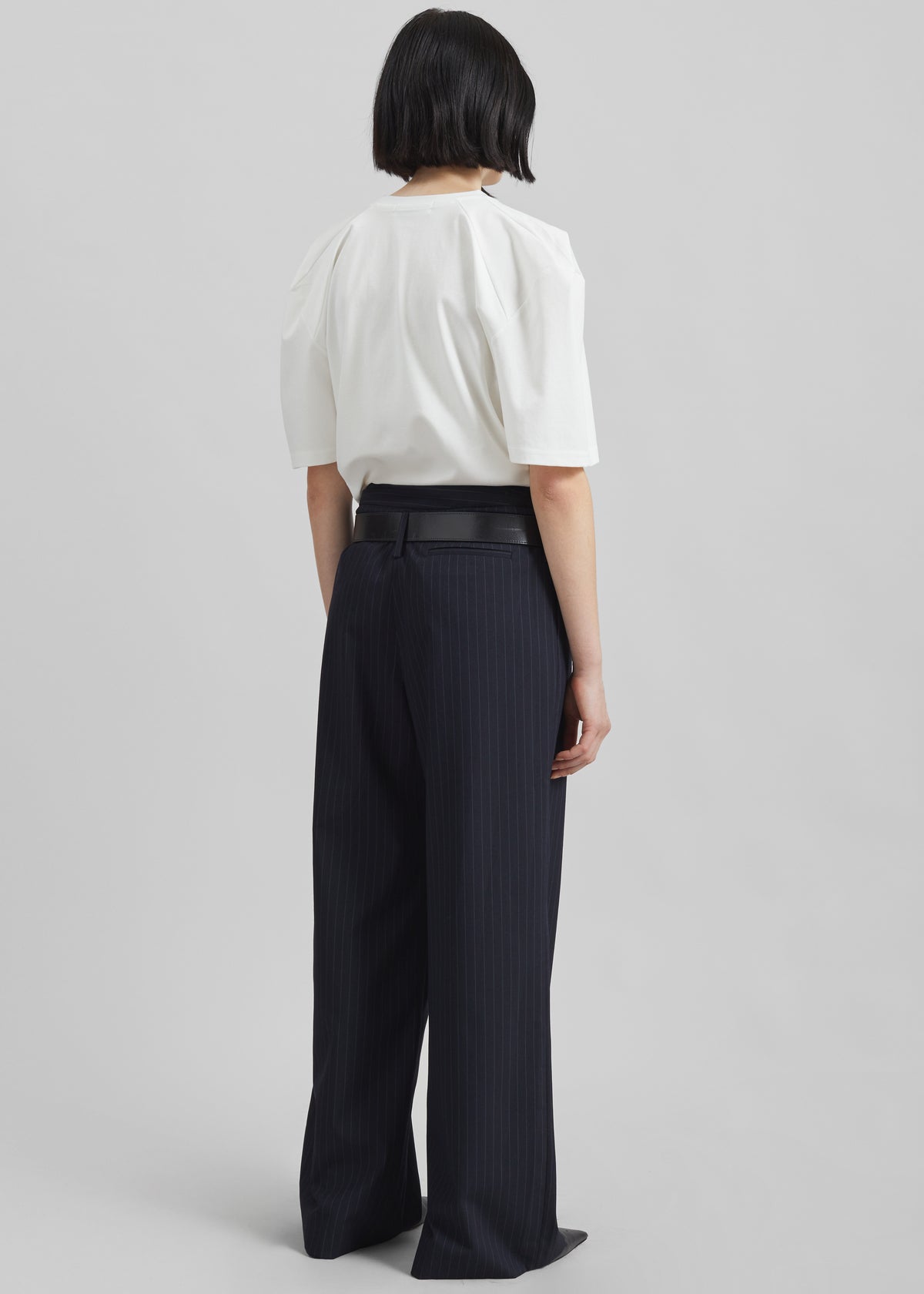 Camlez Low Belt Loop Trousers - Navy Pinstripe - 11