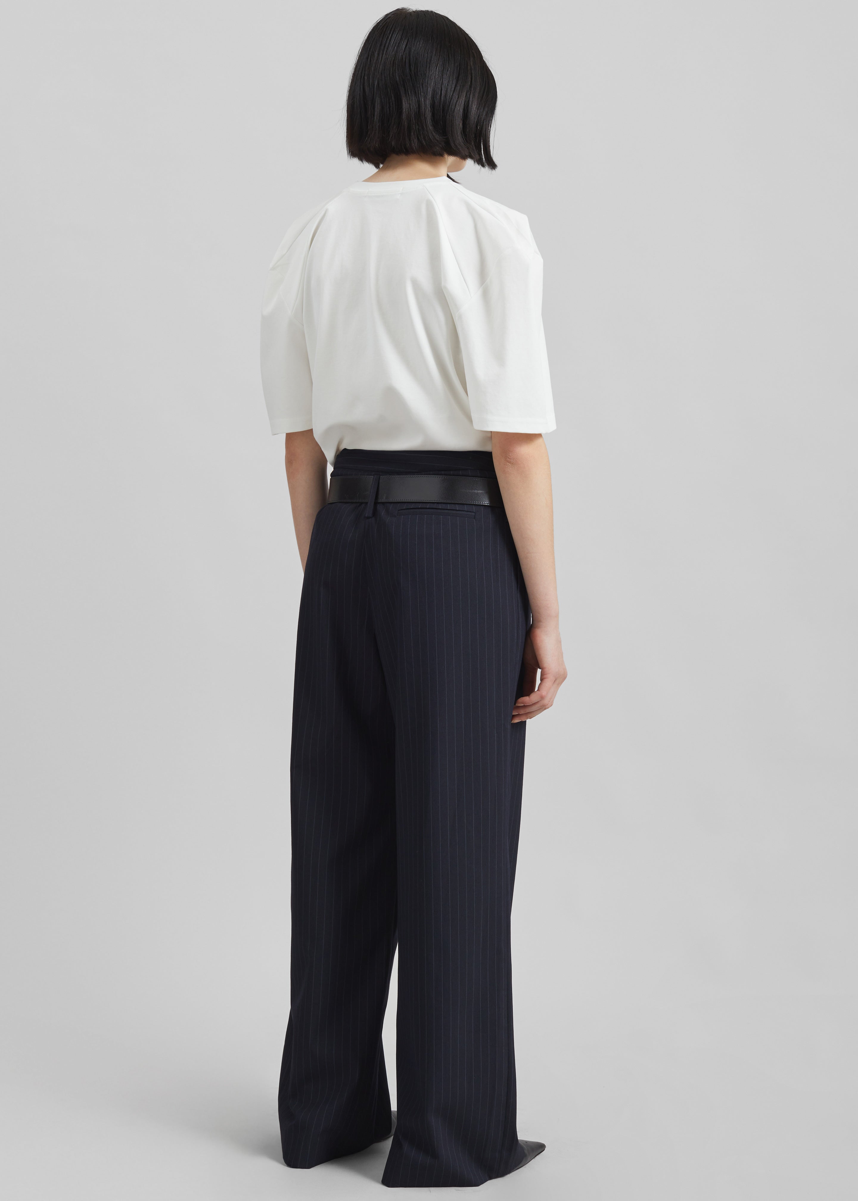 Camlez Low Belt Loop Trousers - Navy Pinstripe - 11