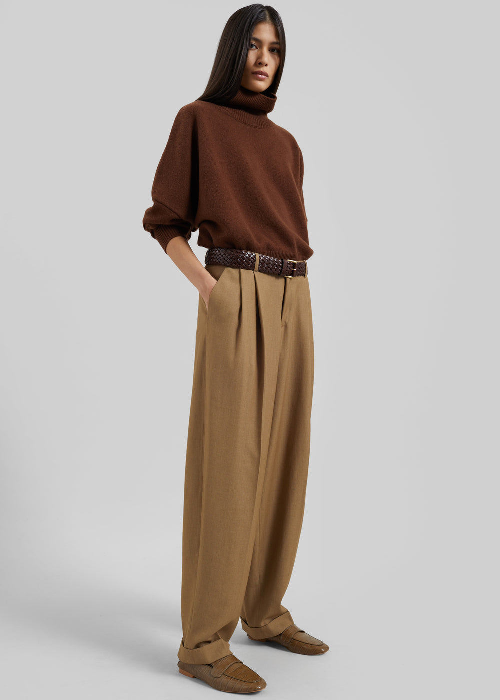 Canberra Pleated Trousers - Camel - 1