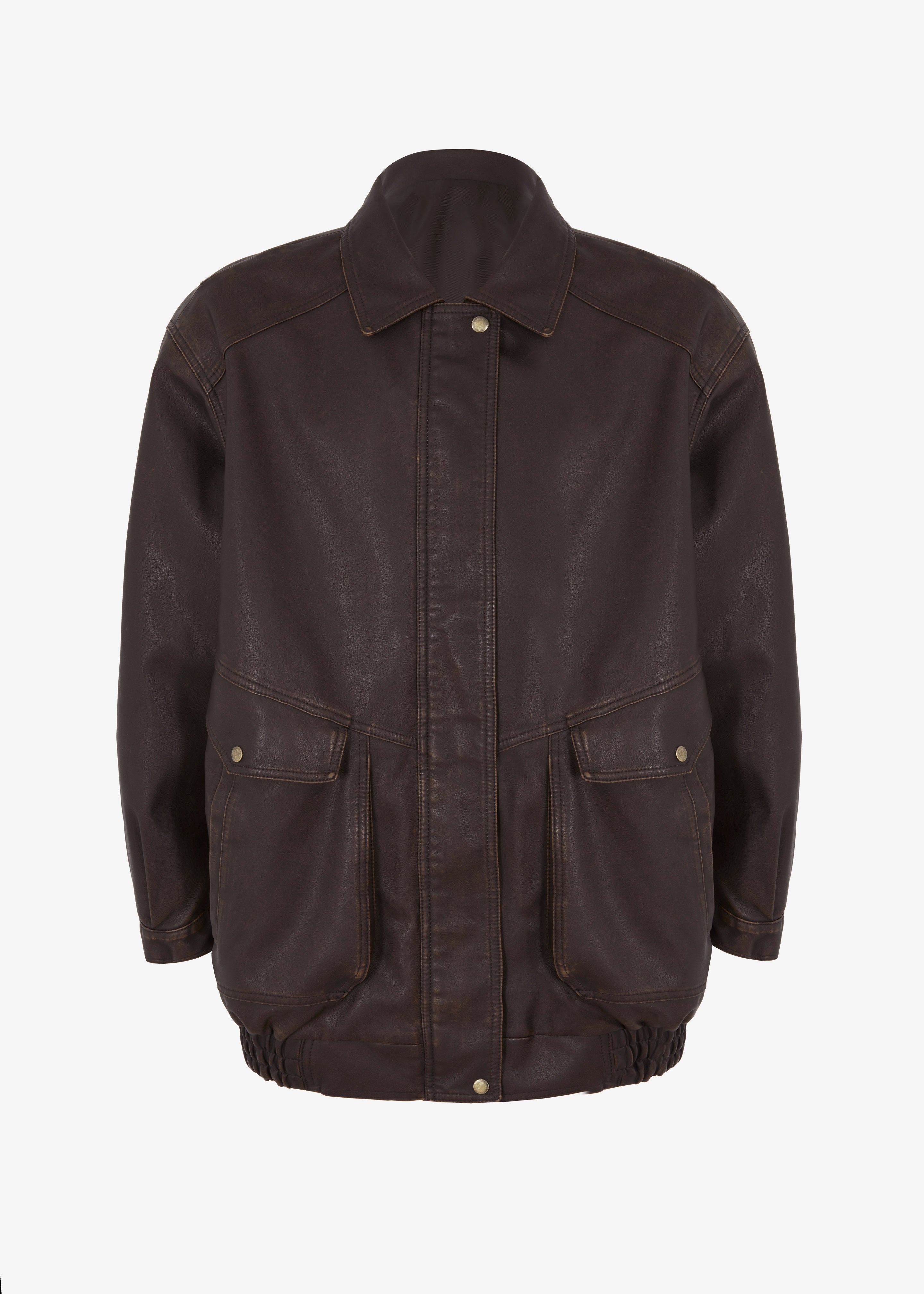 Cardiff Oversized Faux Leather Jacket - Brown - 9