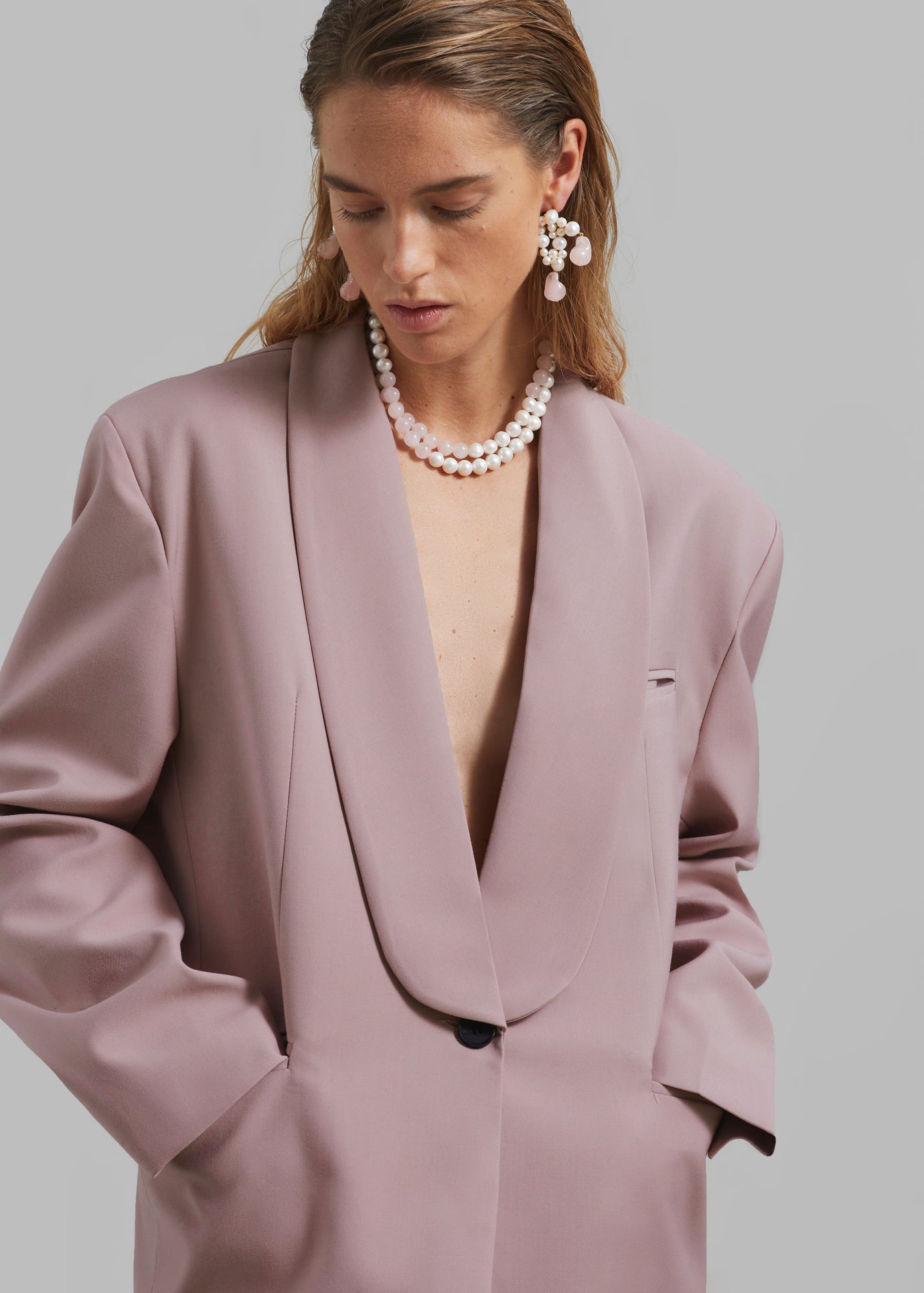 Carey Round Collar Blazer - Pink