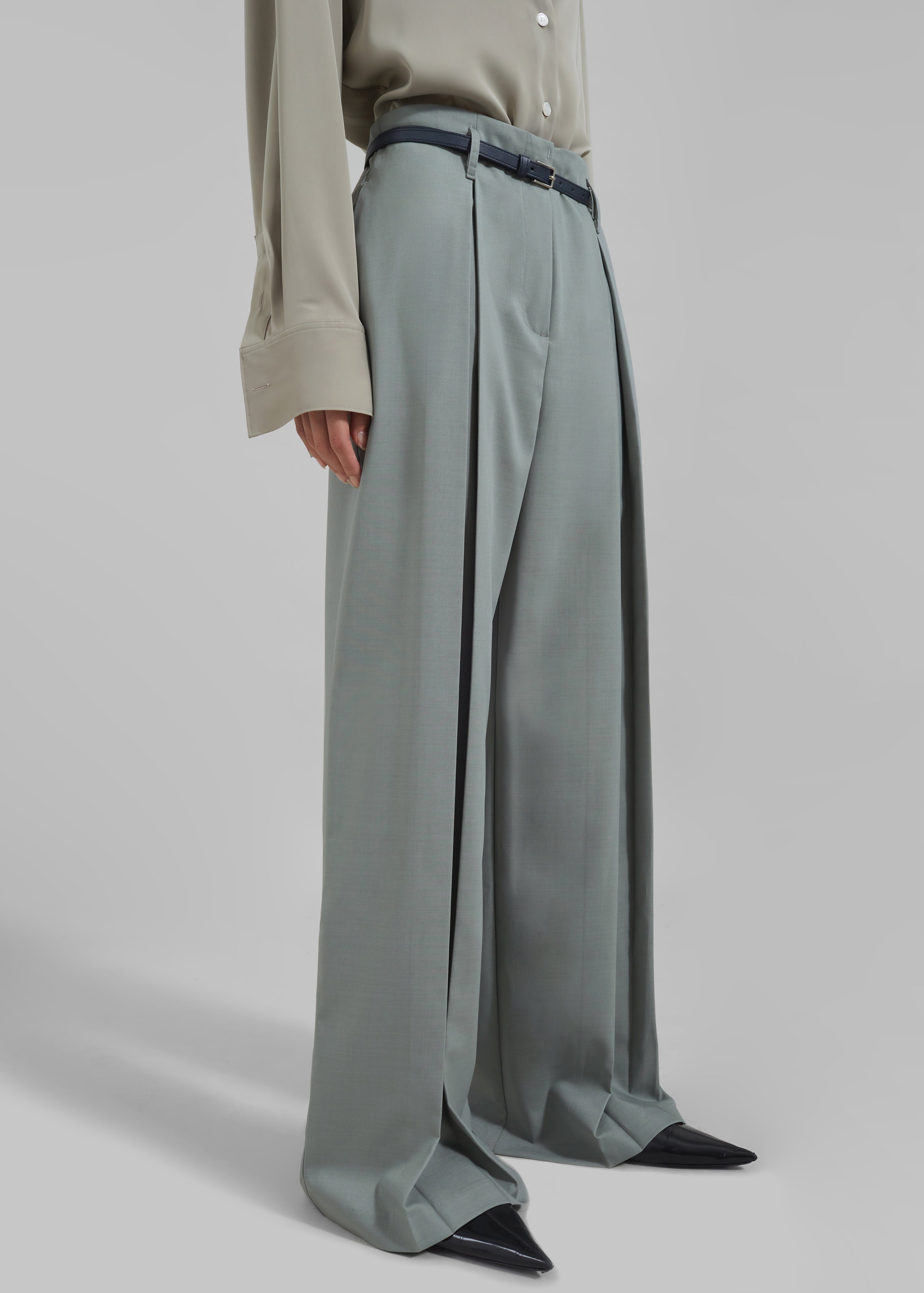 Caris Belted Trousers - Grey - 4