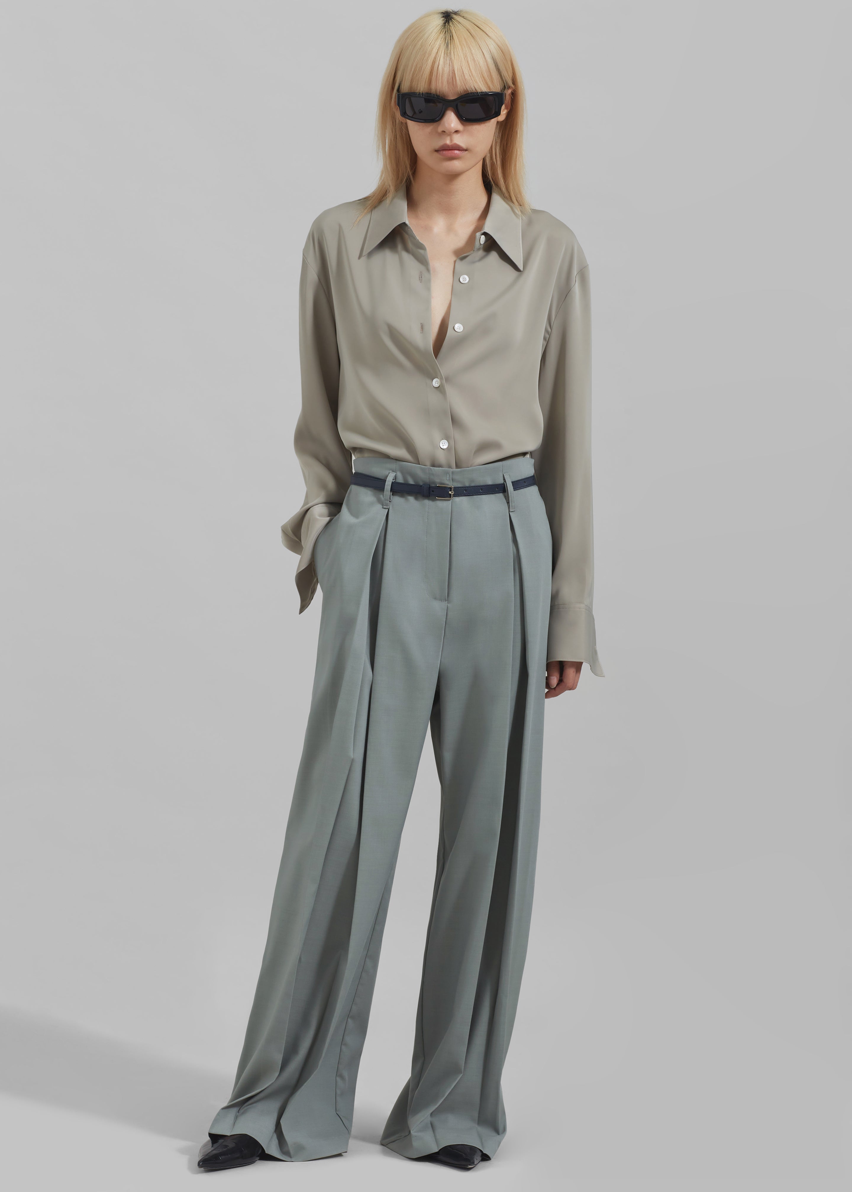 Caris Belted Trousers - Grey - 3