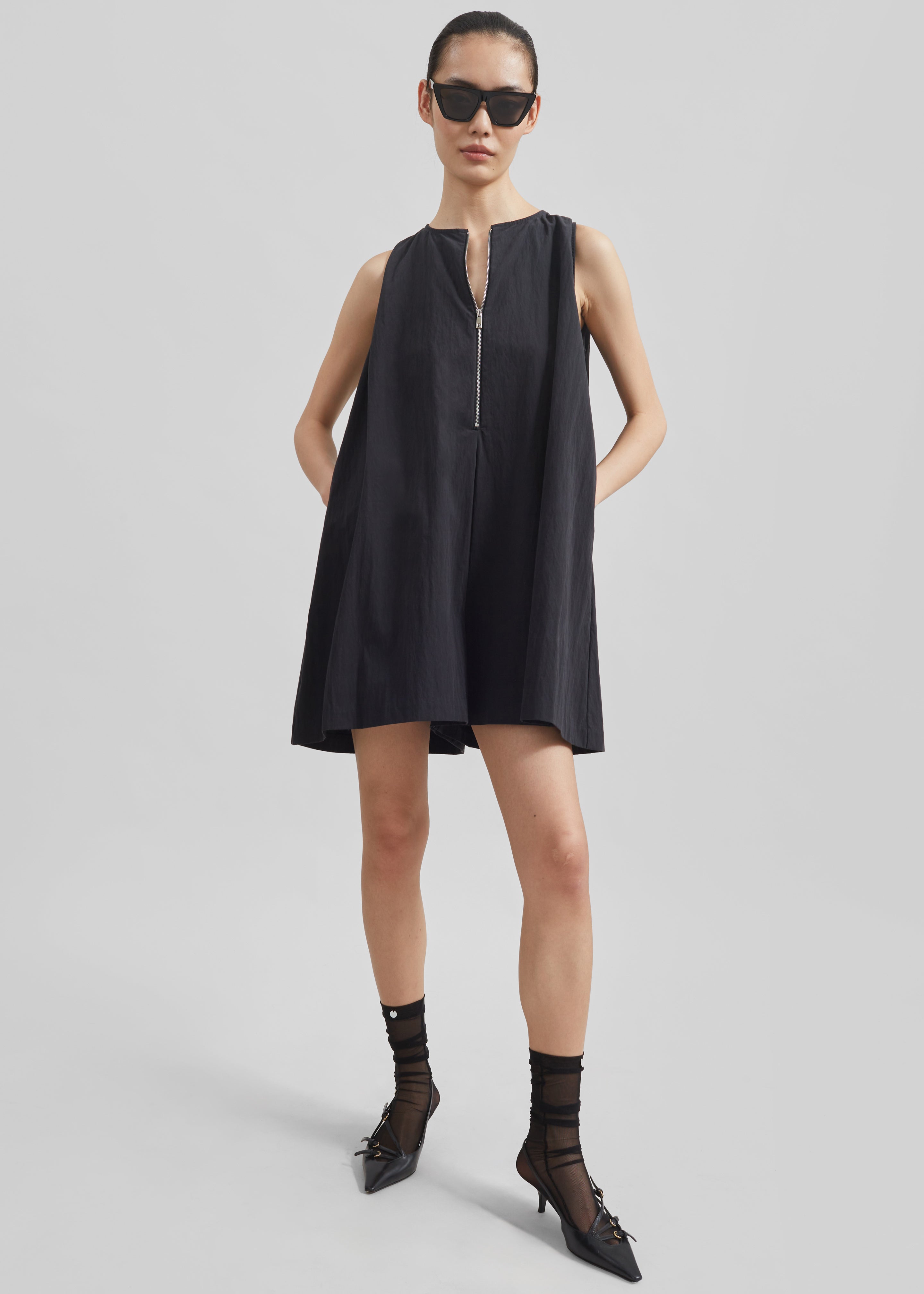 Carlotta Front Zip Romper - Black - 5