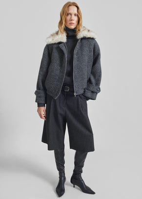 Carlow Bermuda Shorts - Charcoal/White Pinstripe