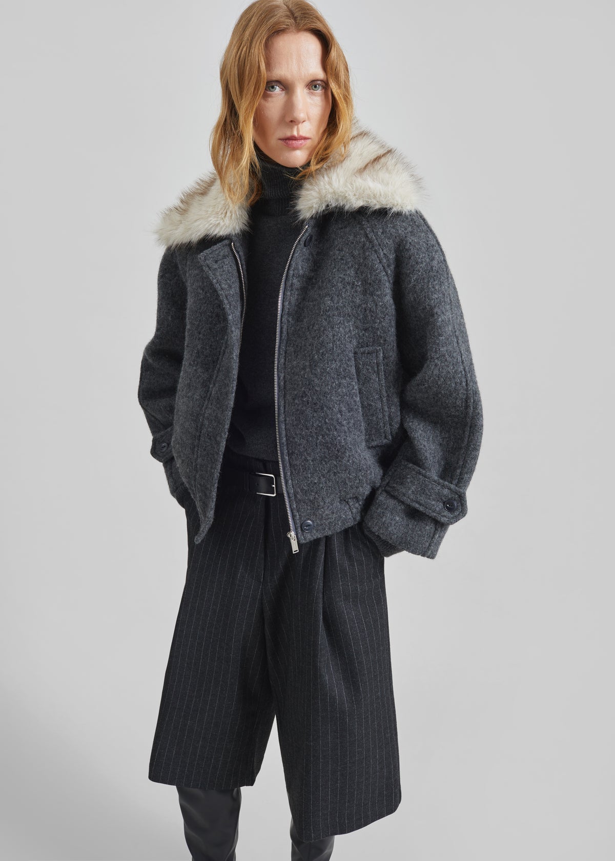 Carlow Bermuda Shorts - Charcoal/White Pinstripe - 8