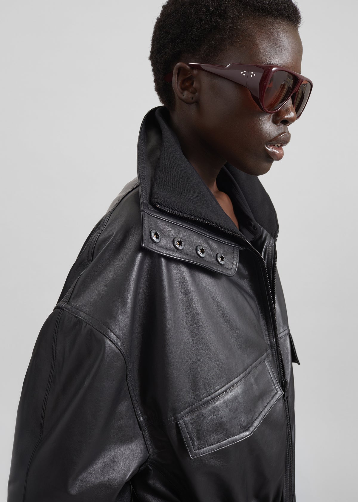 Carnaby Funnel Neck Leather Jacket - Black - 3