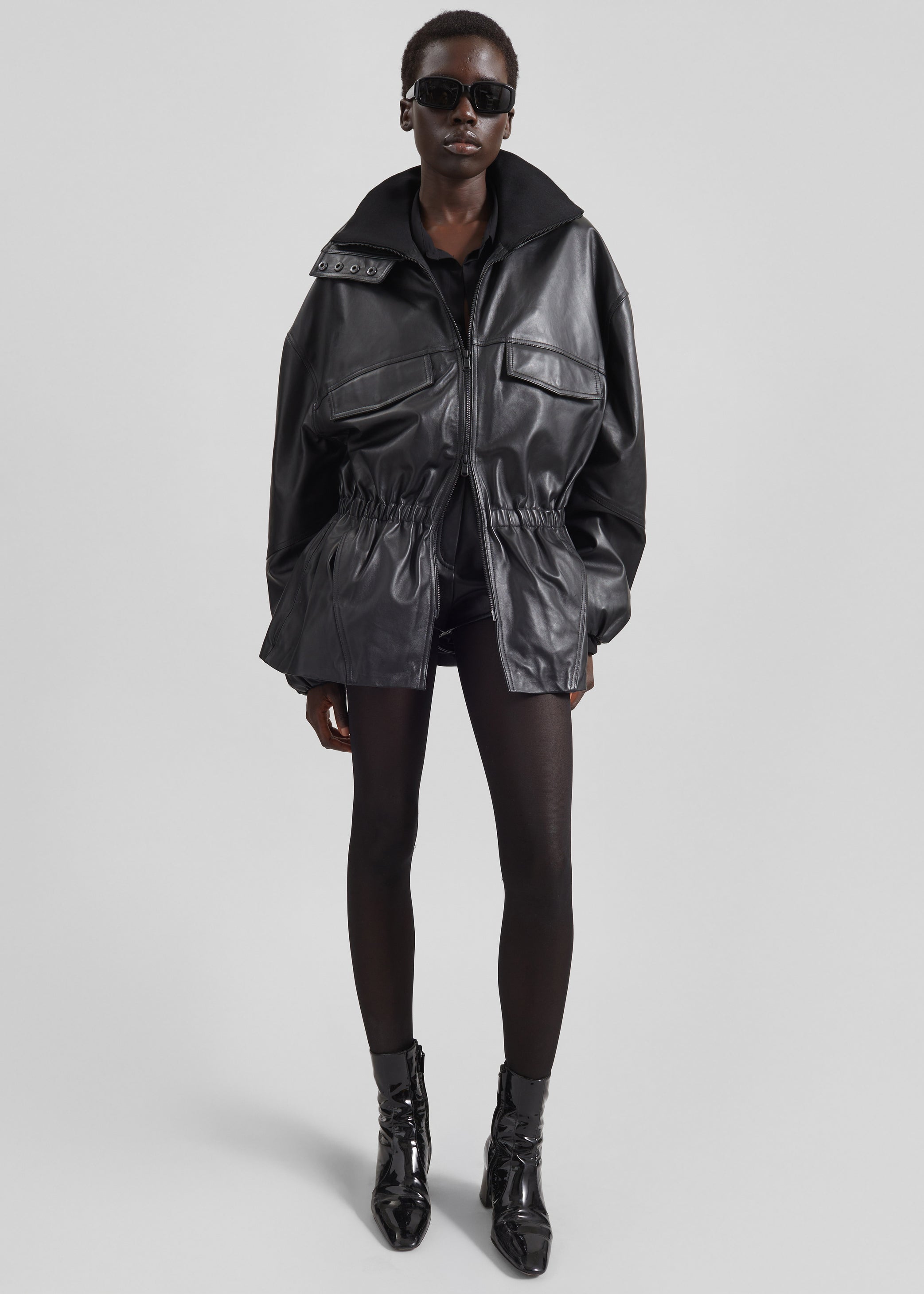 Shop the look image for Carnaby Funnel Neck Leather Jacket - Black