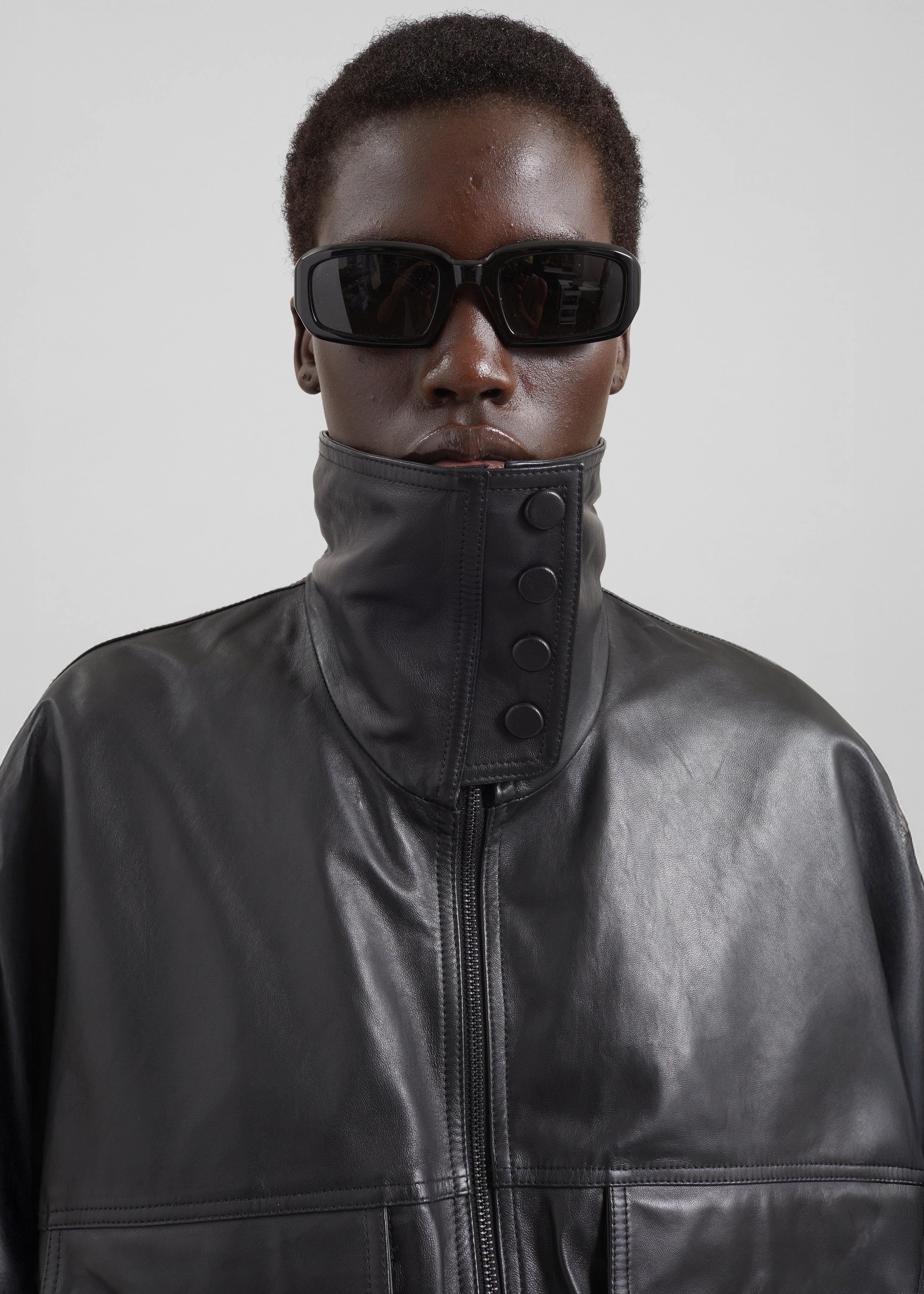 Carnaby Funnel Neck Leather Jacket - Black – The Frankie Shop