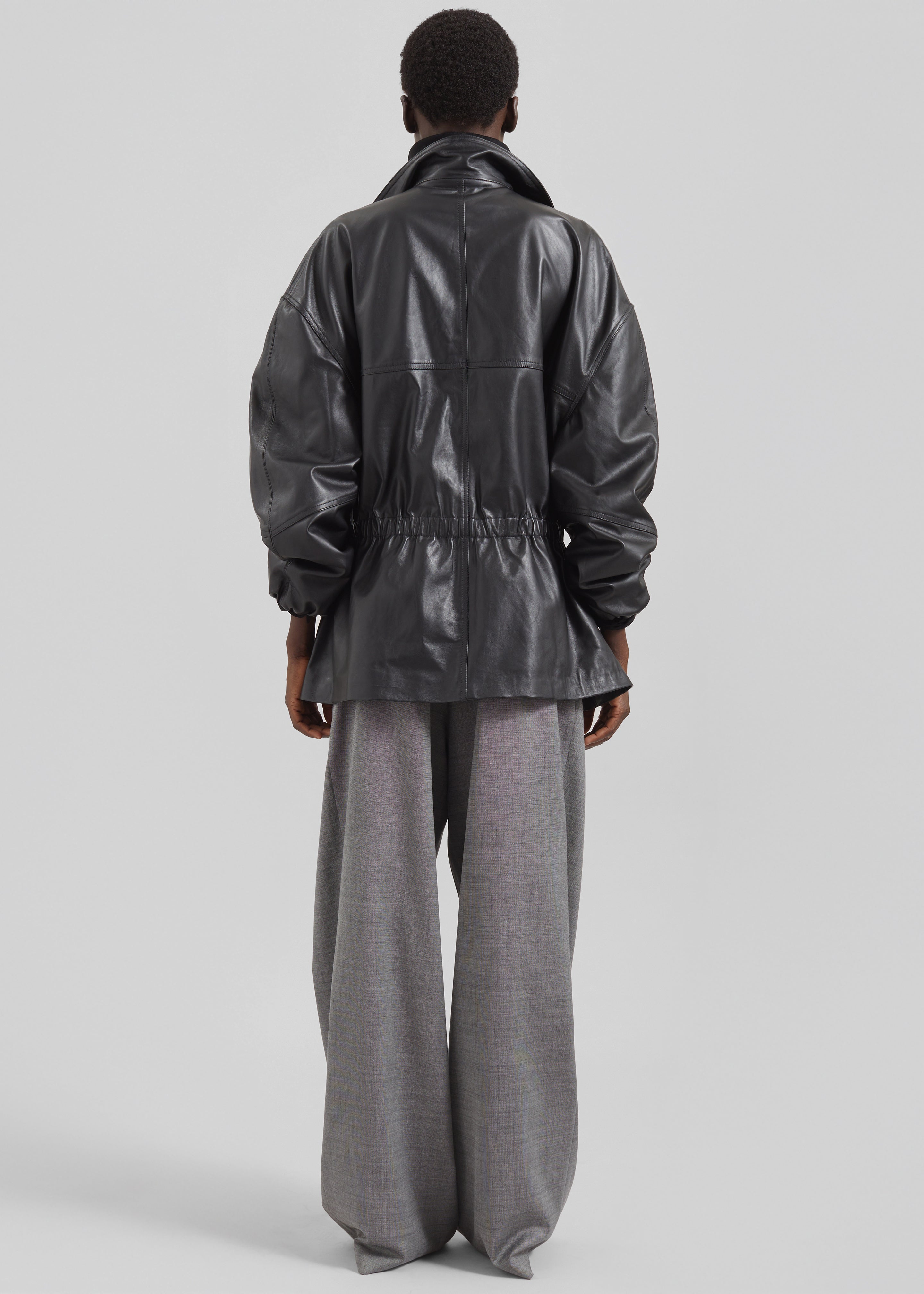 Carnaby Funnel Neck Leather Jacket - Black - 5