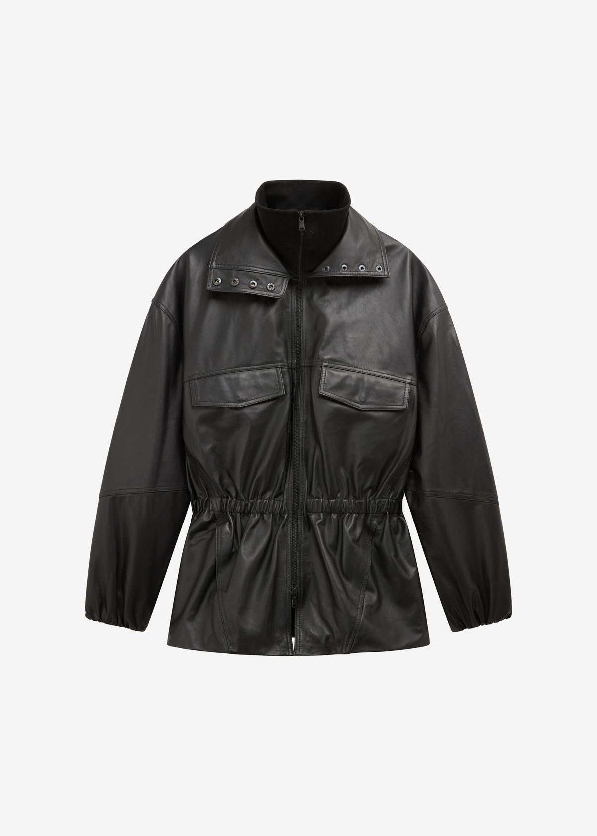 Carnaby Funnel Neck Leather Jacket - Black - 6
